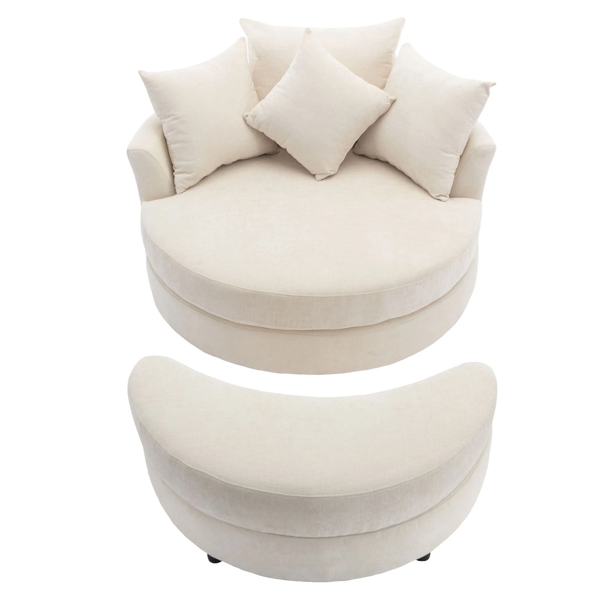 360° Swivel Accent Barrel Chair With Storage Ottoman & 4 Pillows, Modern Leisure Chair Round Accent For Living Room - Image 7