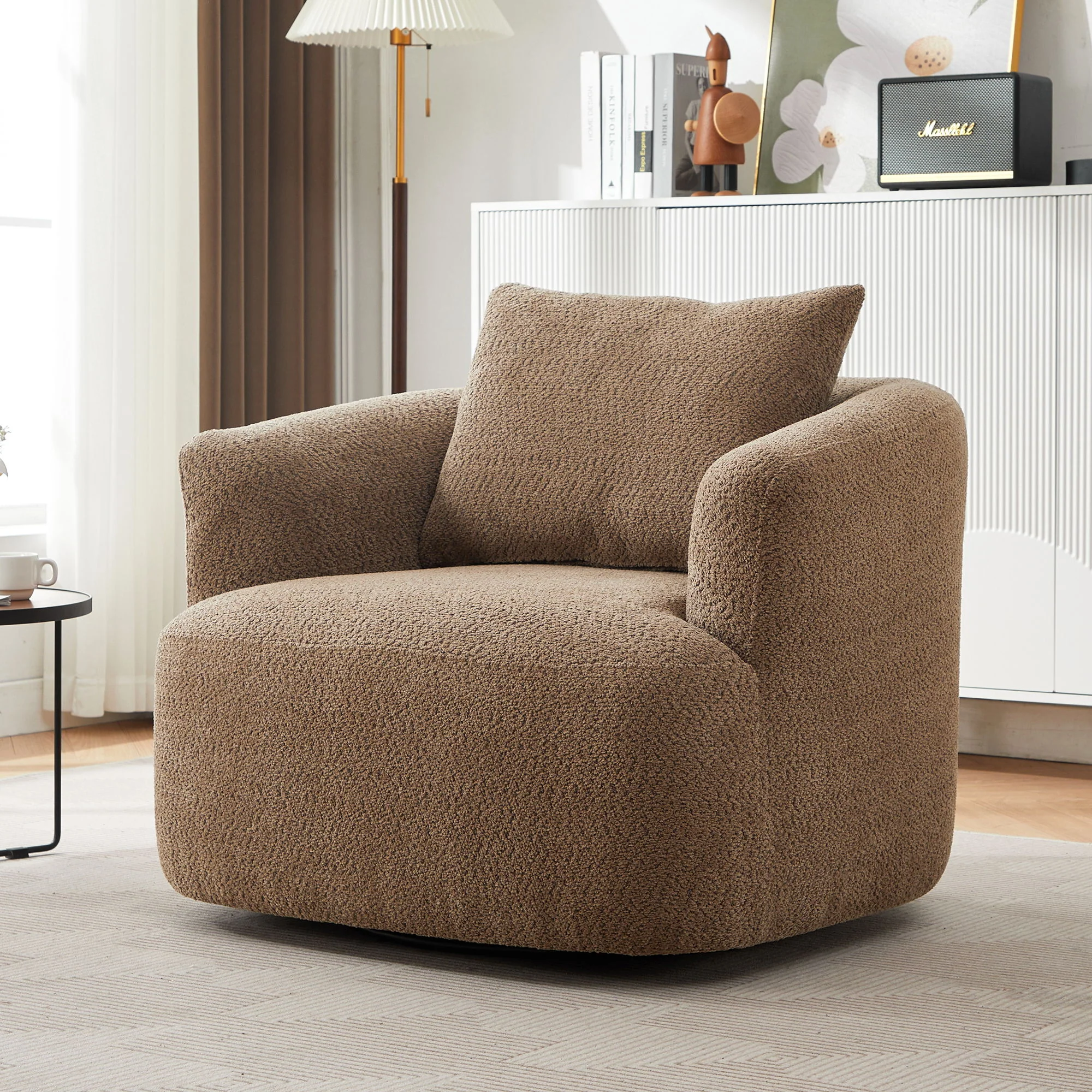 360° Swivel Barrel Sofa Chair With Throw Pillow, Upholstered Accent Chair - Image 39
