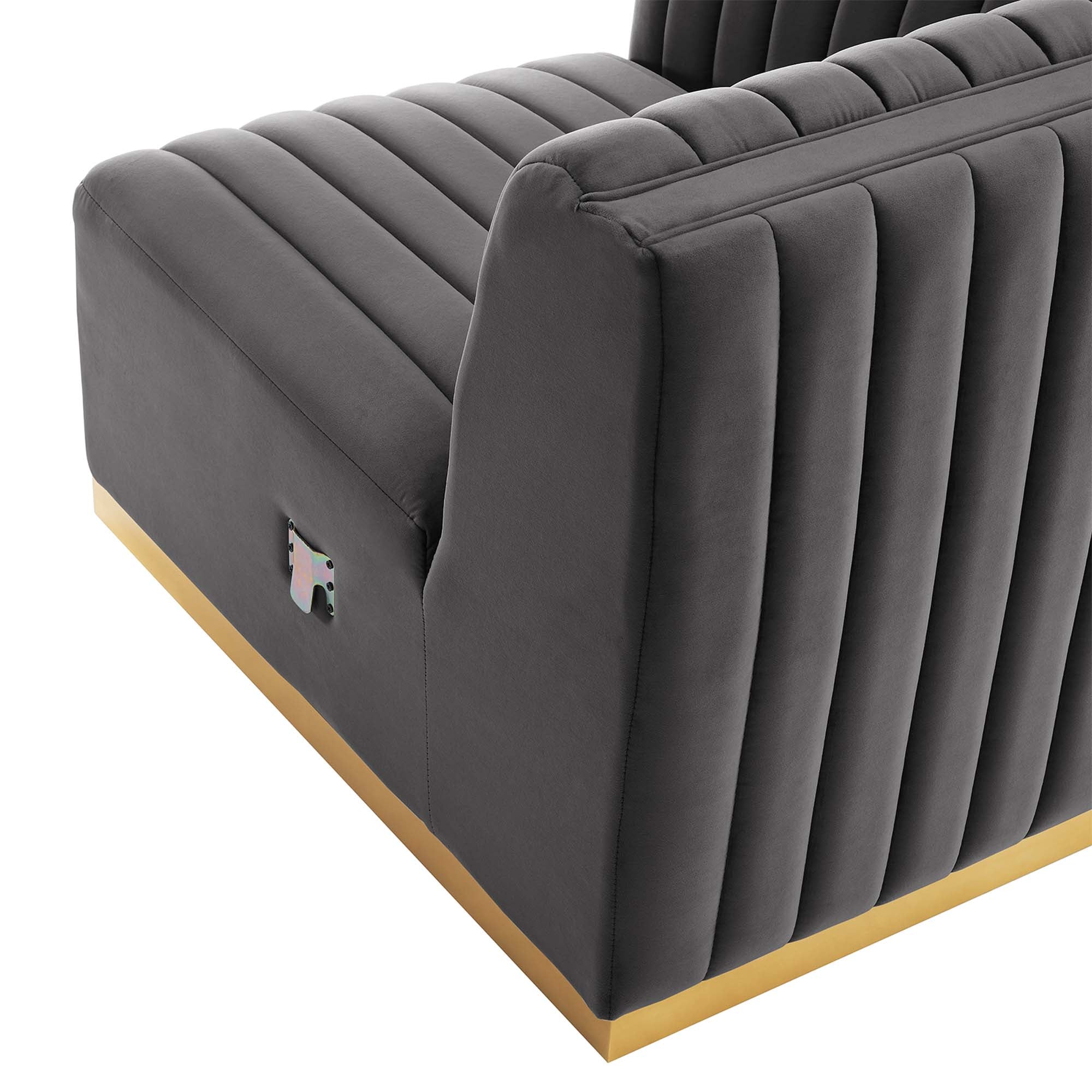 37 Inch Channel Tufted Performance Velvet Left Corner Chair with Gold Stainless Steel Base - Image 17