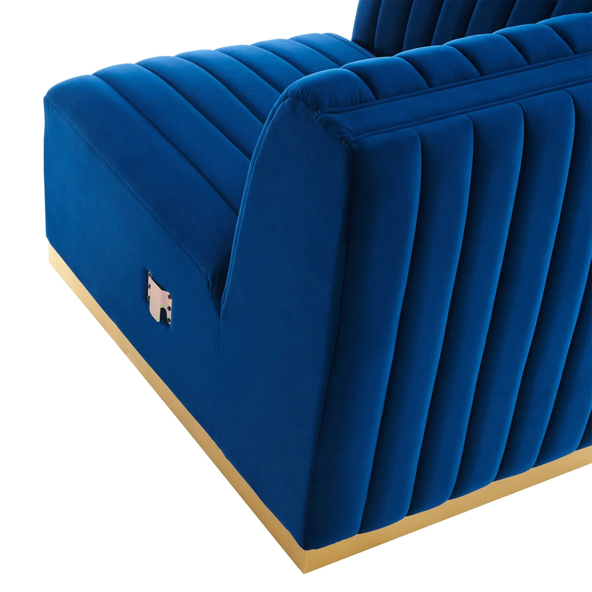 37 Inch Channel Tufted Performance Velvet Left Corner Chair with Gold Stainless Steel Base - Image 23