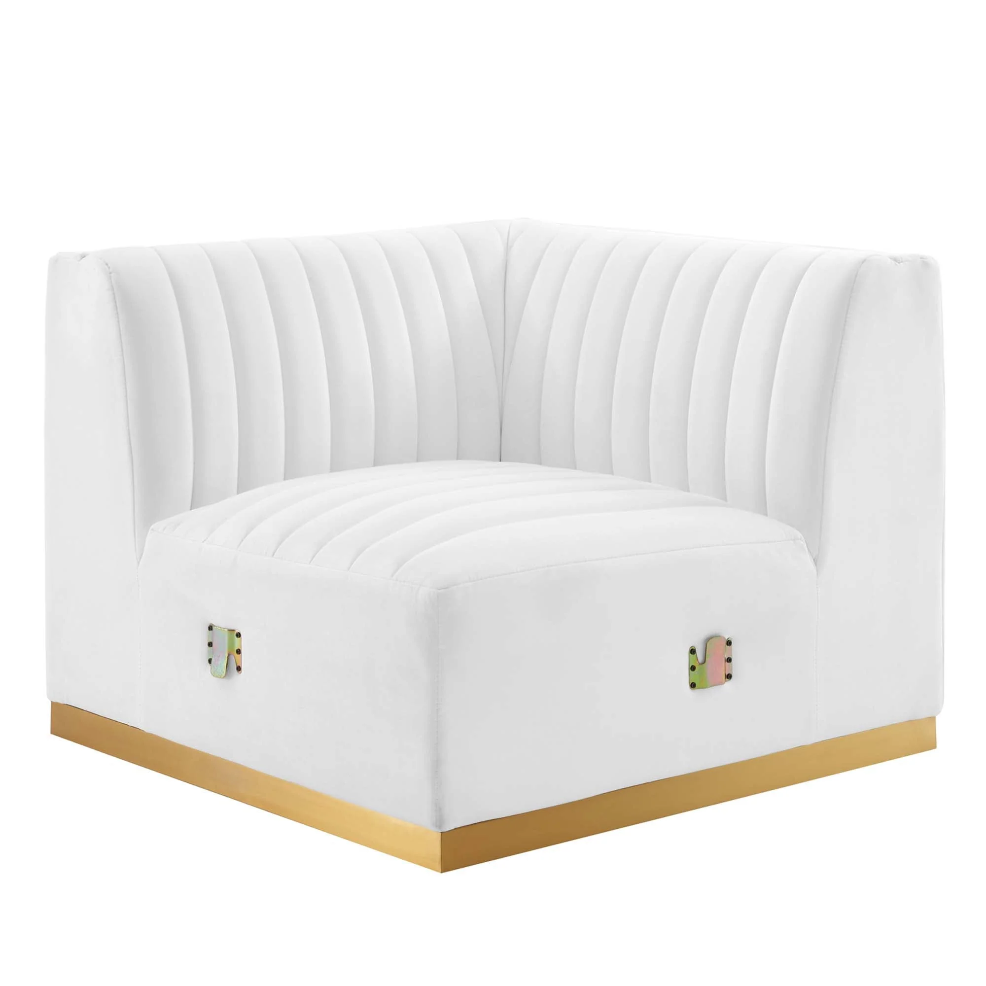 37 Inch Channel Tufted Performance Velvet Left Corner Chair with Gold Stainless Steel Base - Image 25