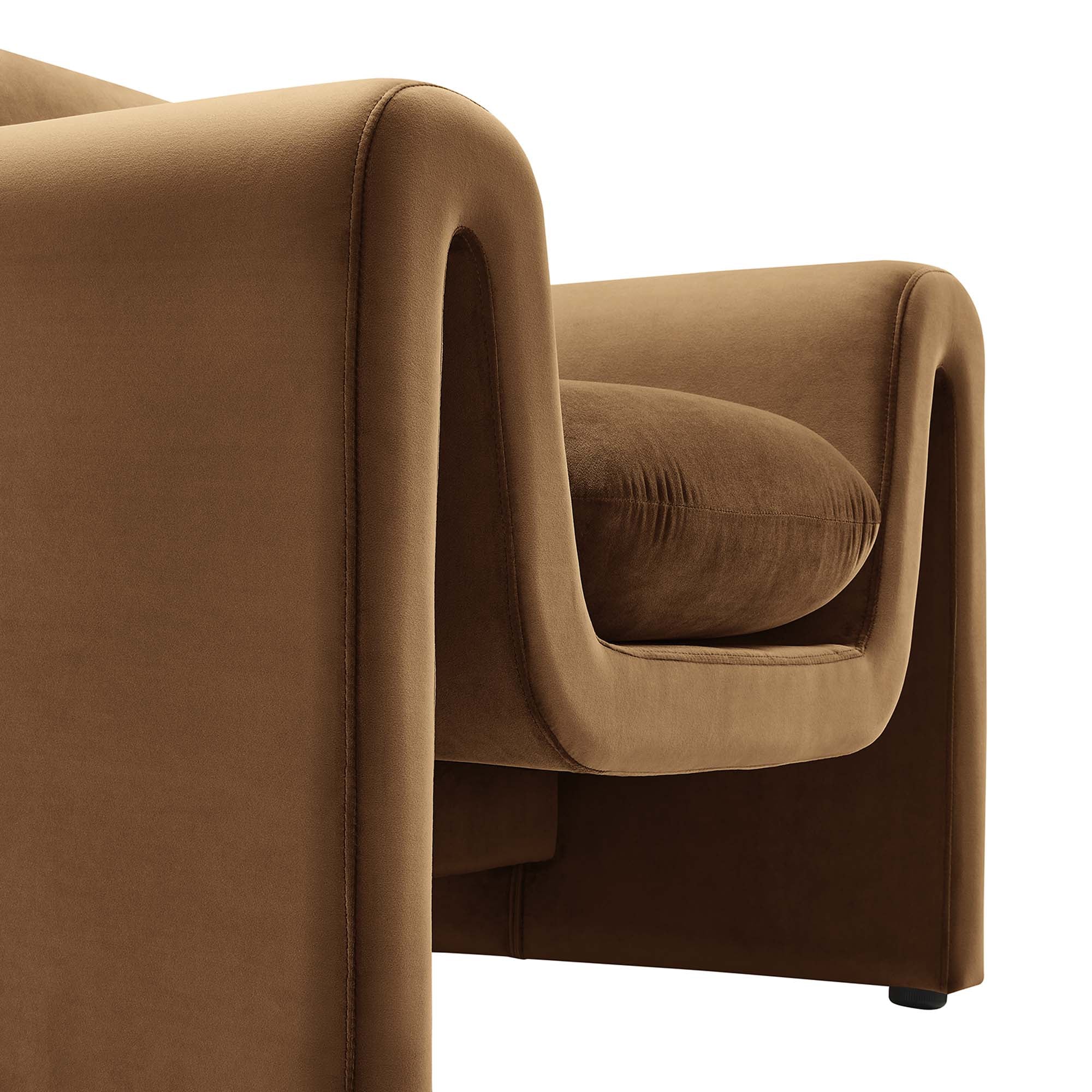 37 Inch Modern Wavy Performance Velvet Accent Armchair with Removable Cushions in Brown - Image 6