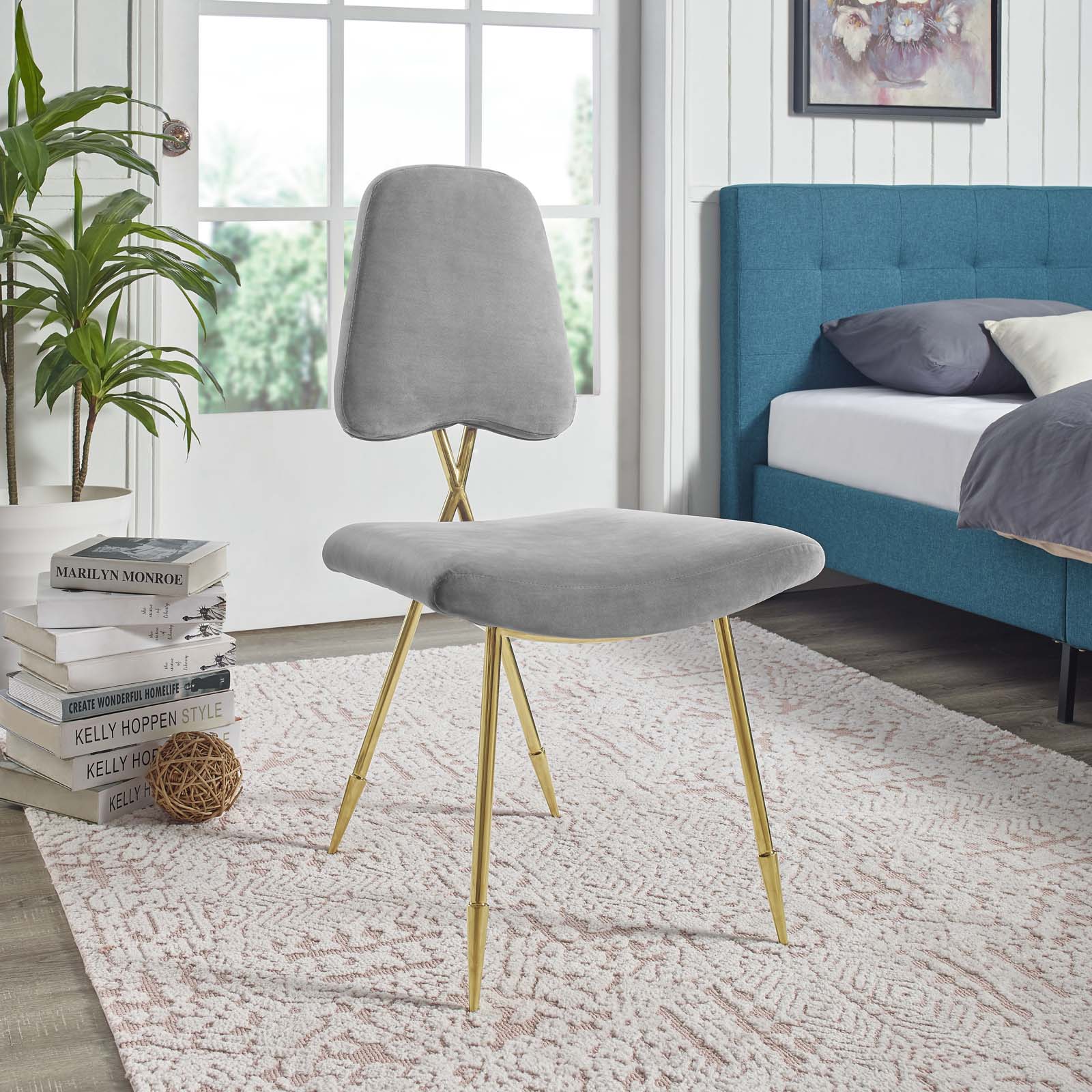 37 Inch Performance Velvet Dining Side Chair with Gold Stainless Steel Frame - Image 3
