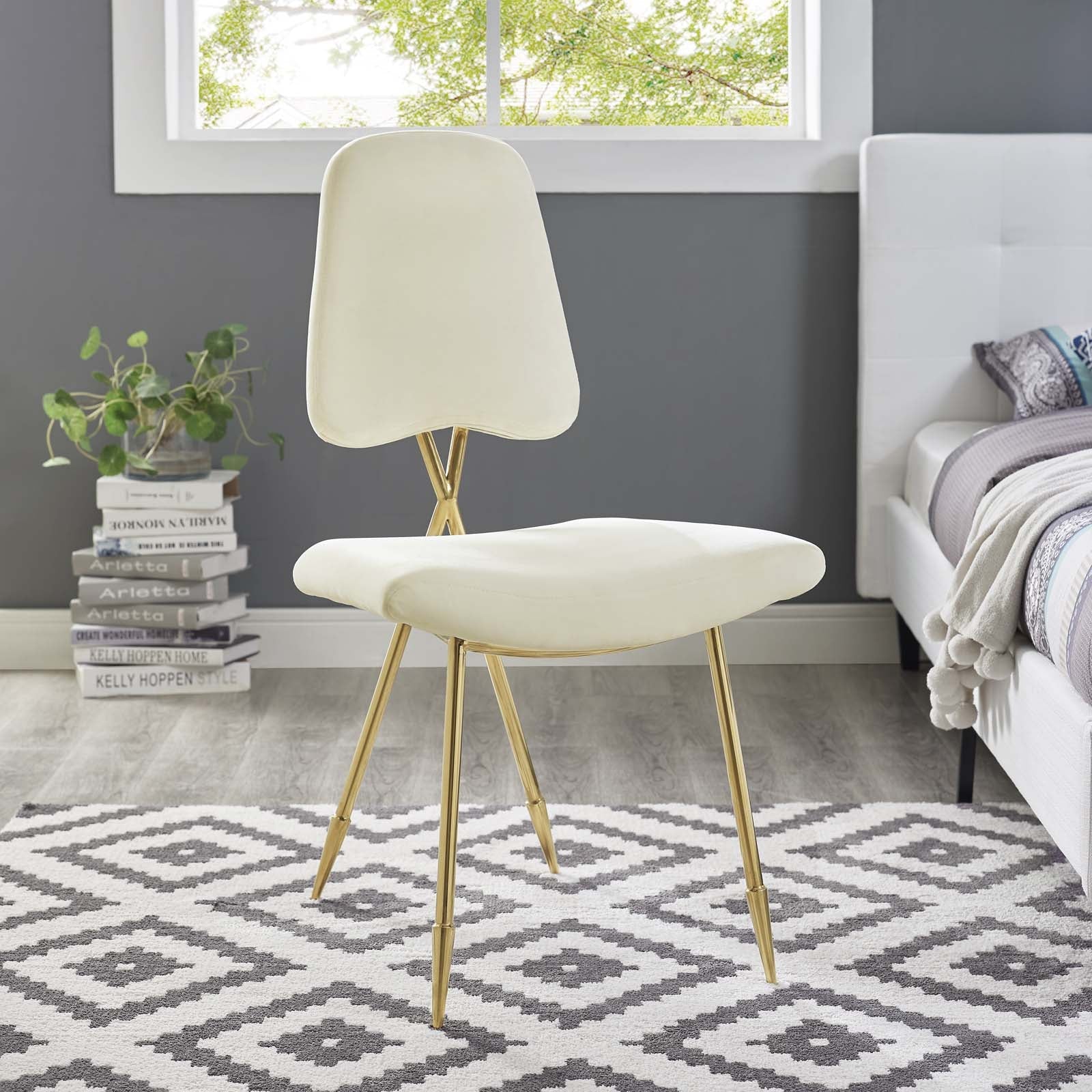 37 Inch Performance Velvet Dining Side Chair with Gold Stainless Steel Frame - Image 7