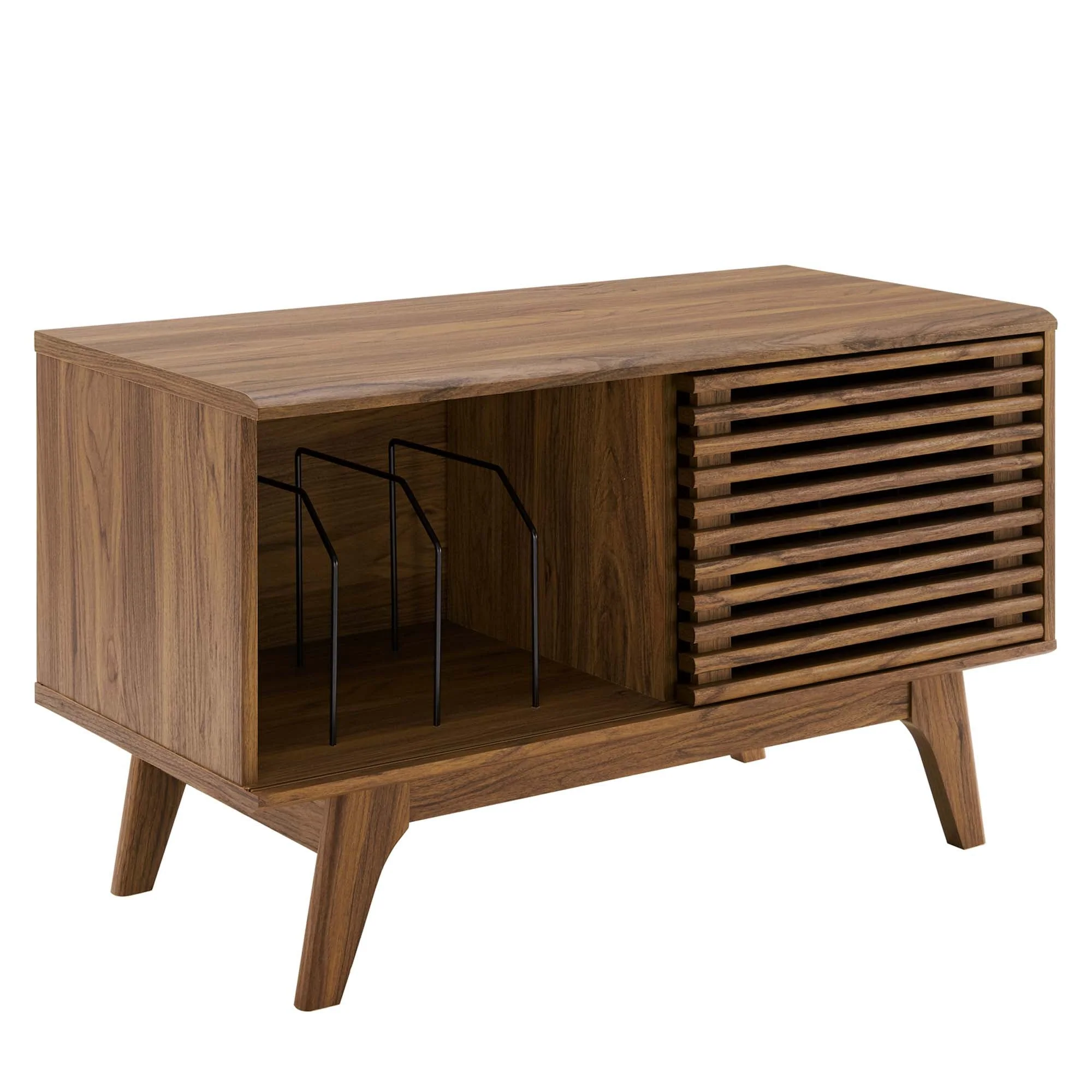 37 Inch Vinyl Record Display Stand with Sliding Slatted Door and Metal Dividers - Image 13