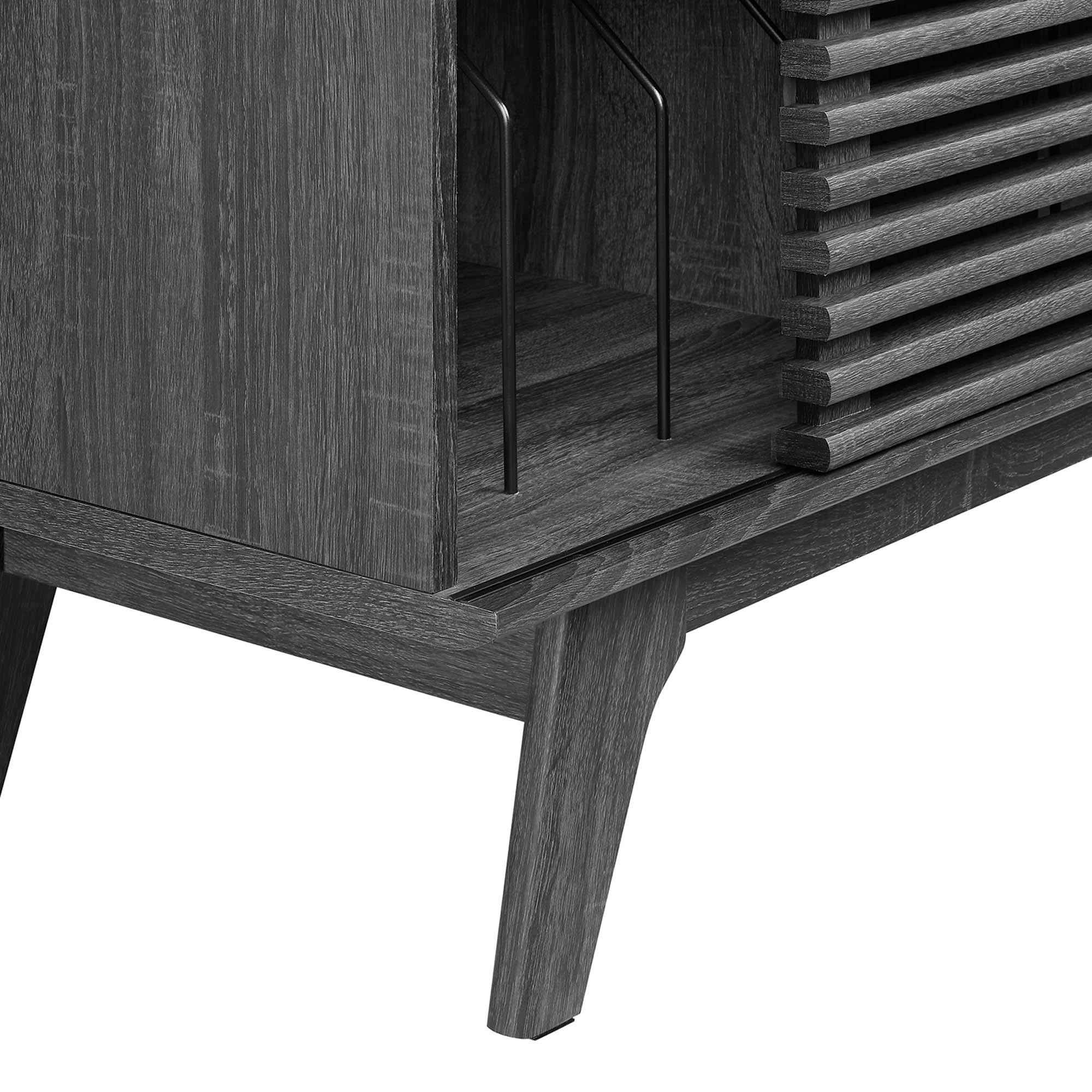 37 Inch Vinyl Record Display Stand with Sliding Slatted Door and Metal Dividers - Image 5