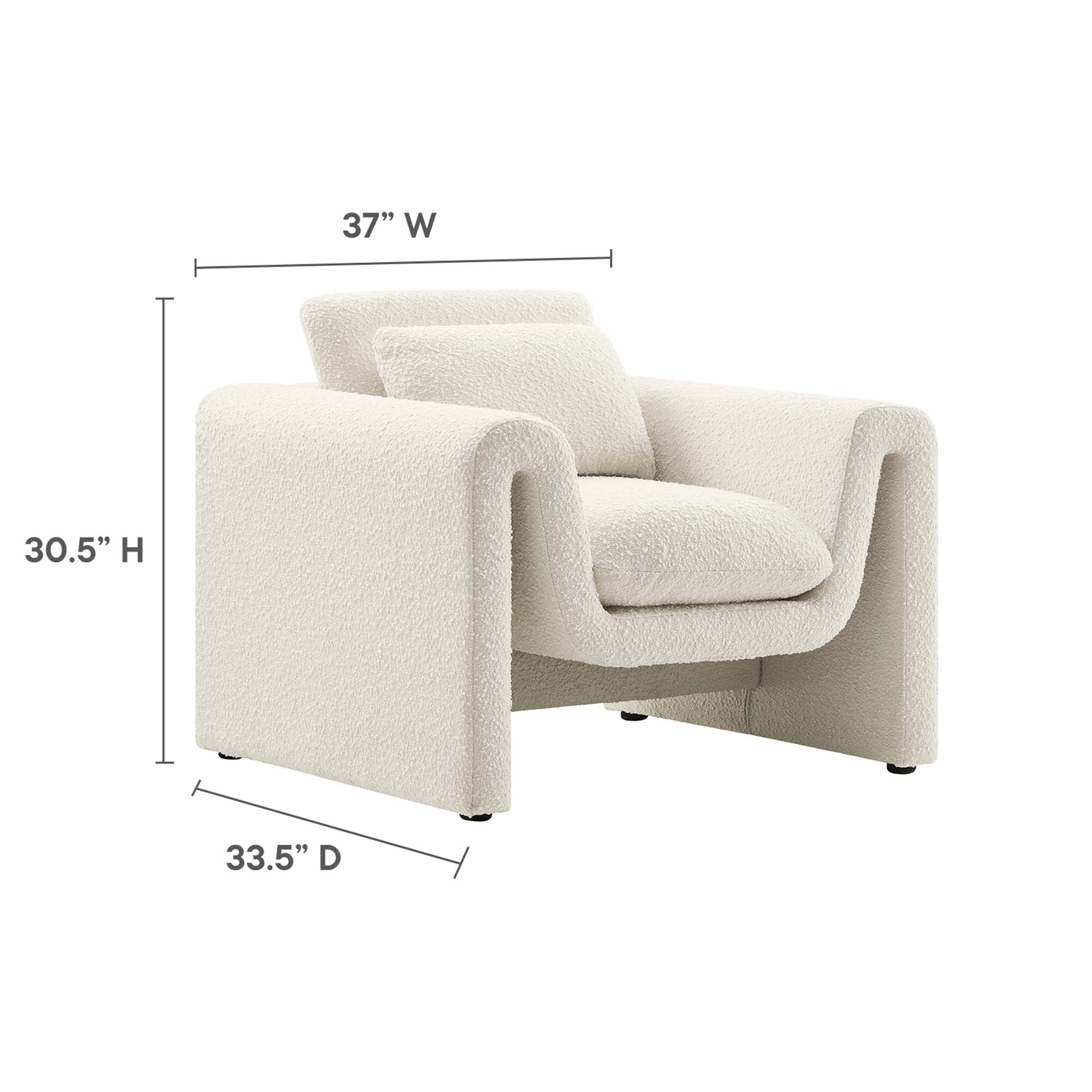 37 Inch Wavy Boucle Fabric Sculptural Armchair - Image 10