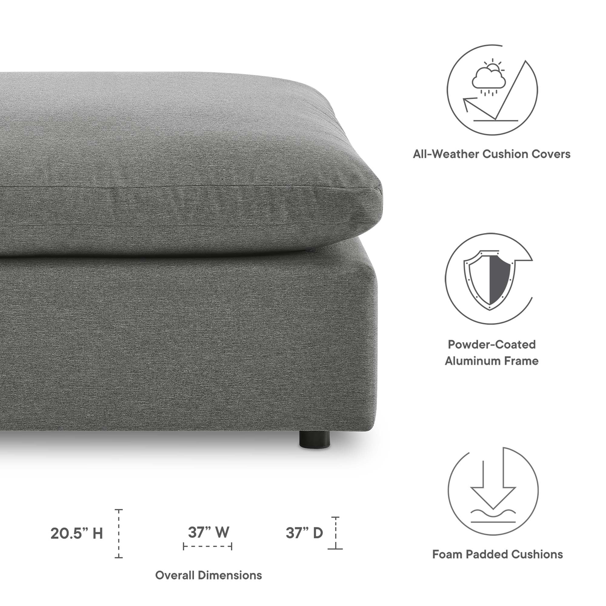 37" Overstuffed Outdoor Patio Ottoman Plush Cushioned Weather-Resistant Footstool - Image 6