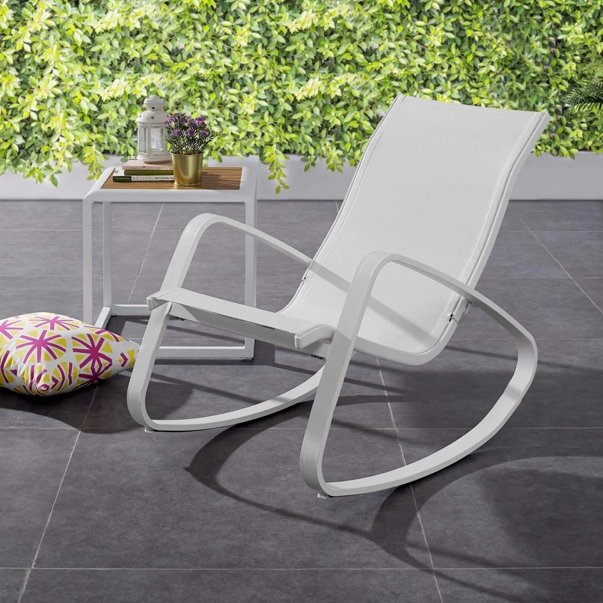 38” Aluminum Mesh Sling Rocking Outdoor Lounge Chair for Patio and Lawn - Image 6