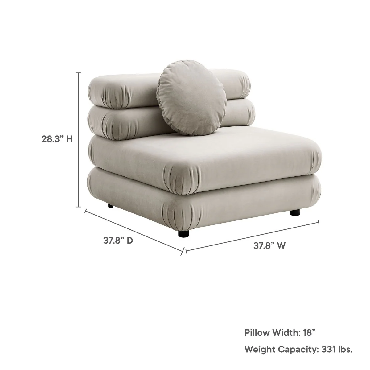 38 Inch Jubilee Performance Velvet Modular Armless Chair - Image 3