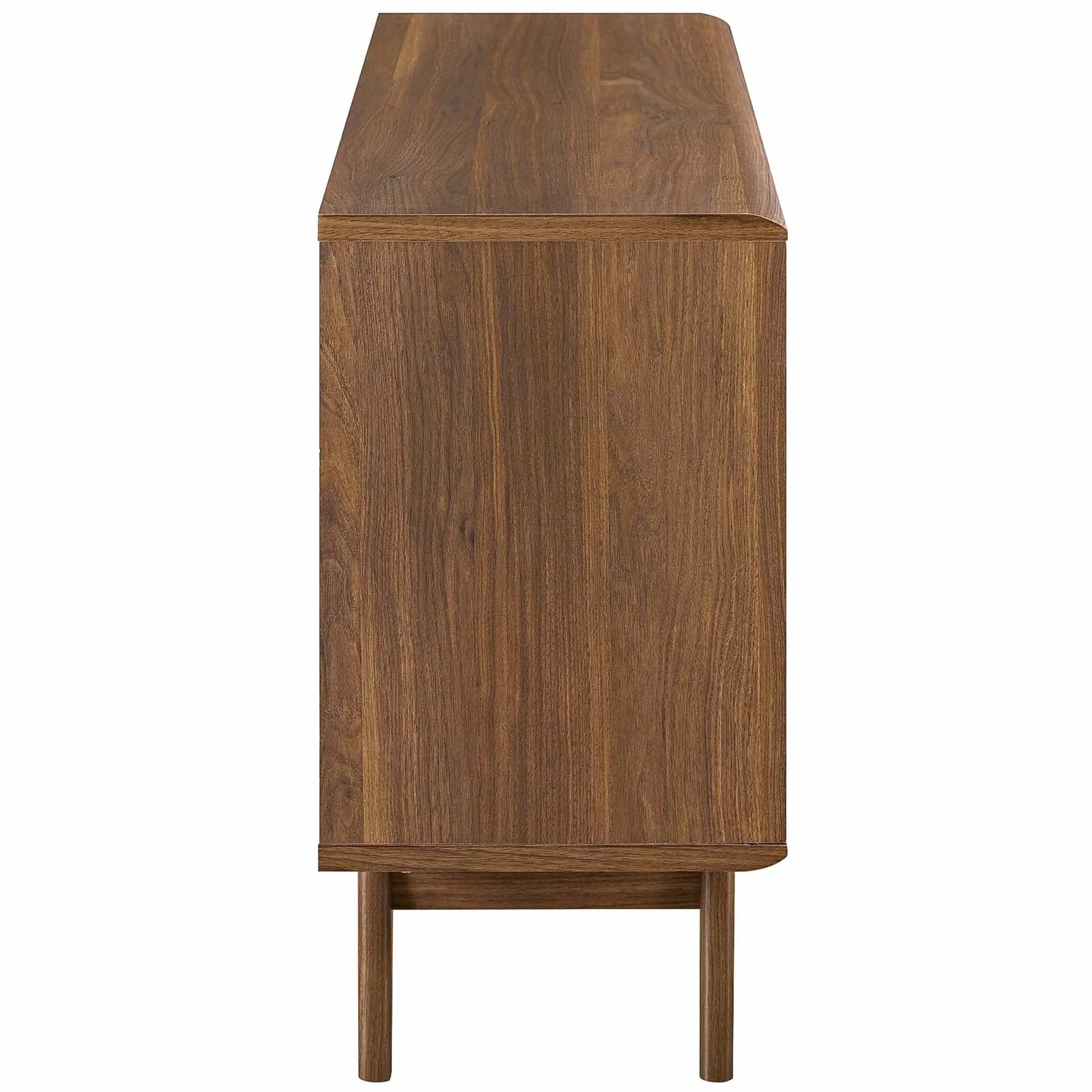 38 Inch Mid-Century Modern Display Stand with Dual Slatted Sliding Doors - Image 10