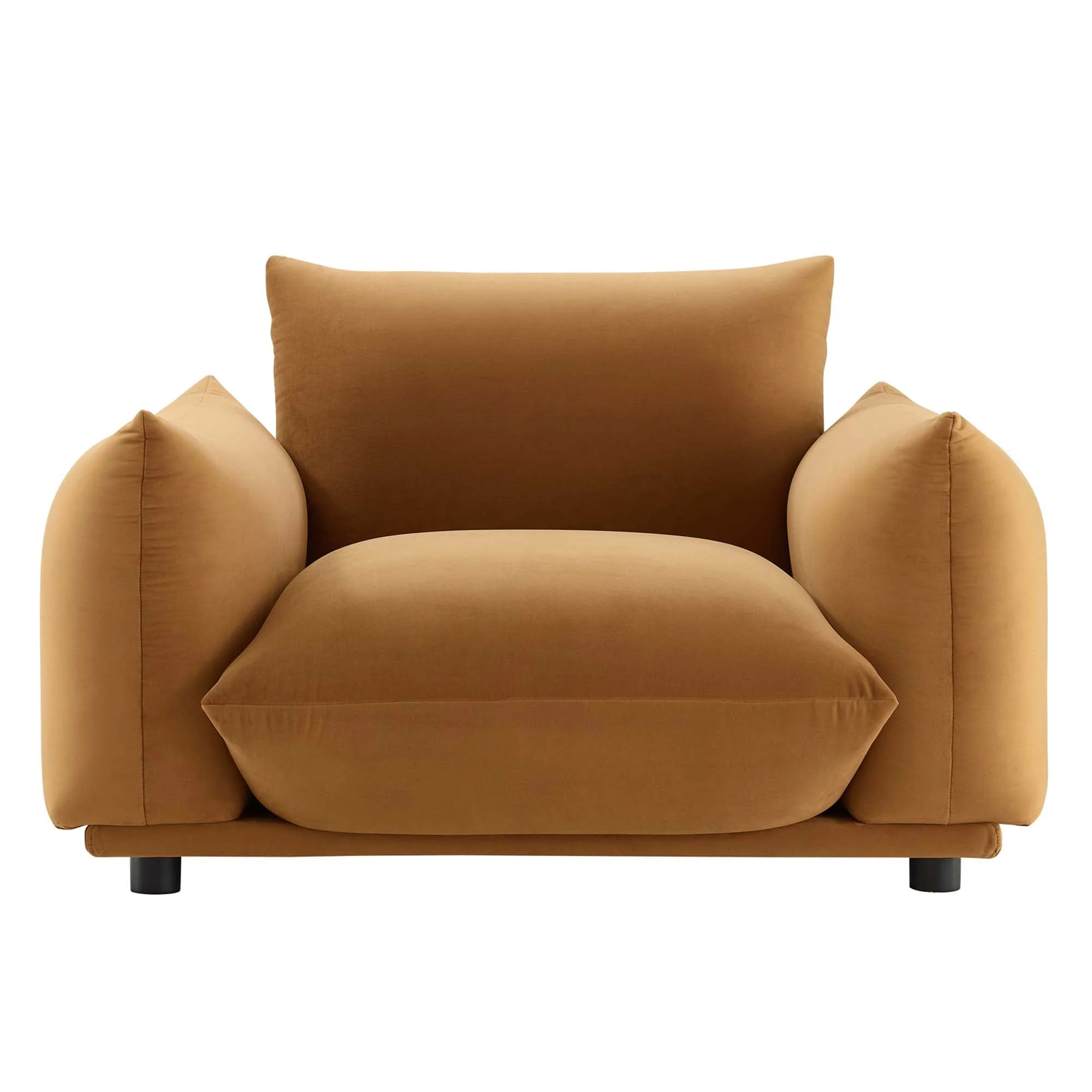 38 Inch Overstuffed Performance Velvet Accent Armchair with Rubberwood Legs - Image 5