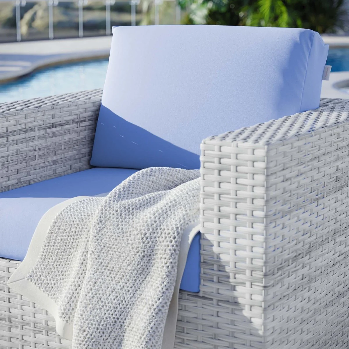38" Light Gray Wicker Rattan Outdoor Armchair with Cushions and Weather-Resistant Frame - Image 11