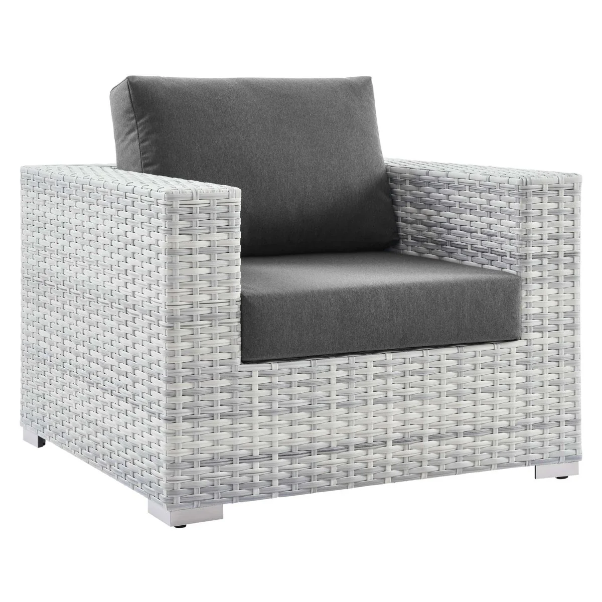 38" Light Gray Wicker Rattan Outdoor Armchair with Cushions and Weather-Resistant Frame - Image 33