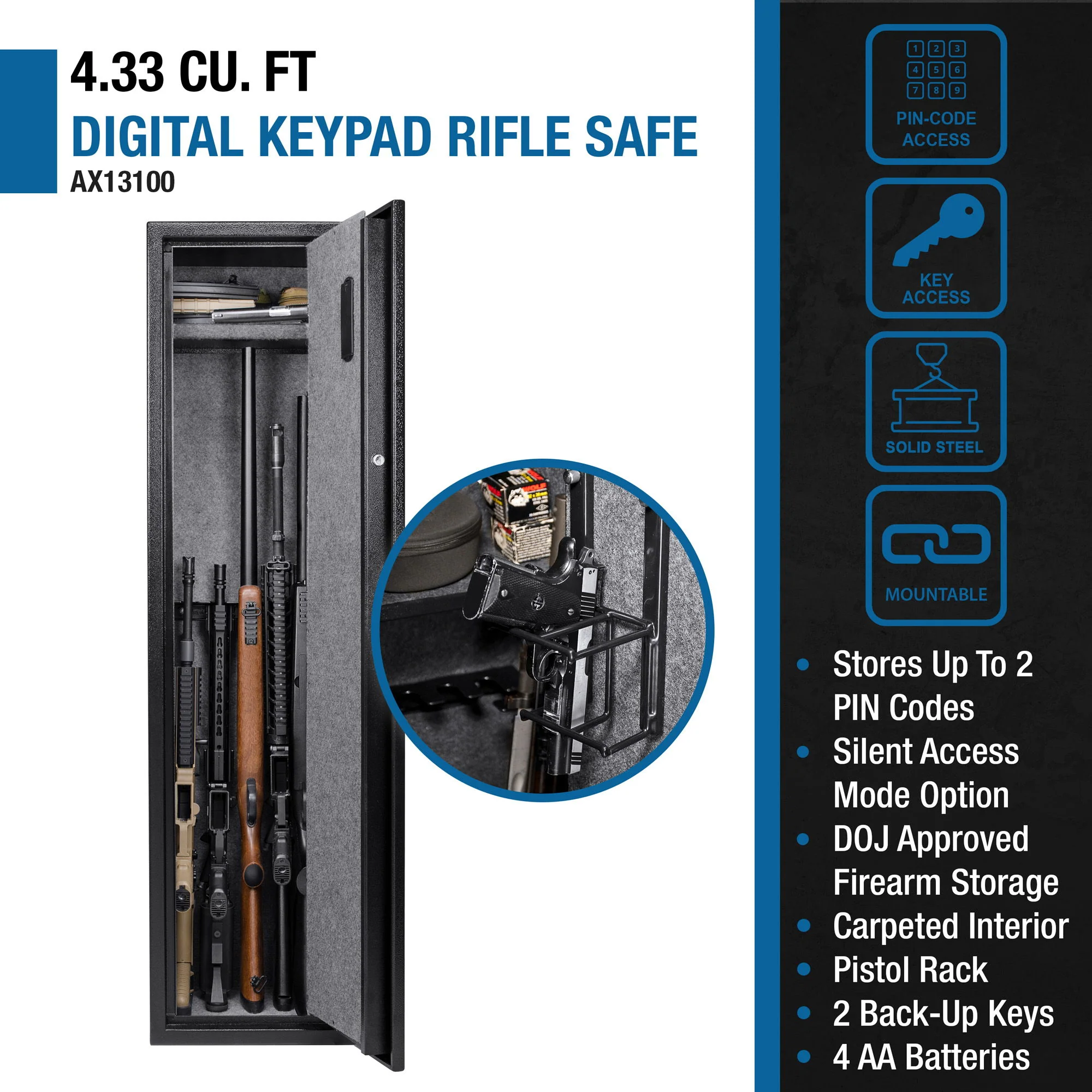 4 33 Cu Ft Digital Keypad Rifle Safe - Black - Image 6
