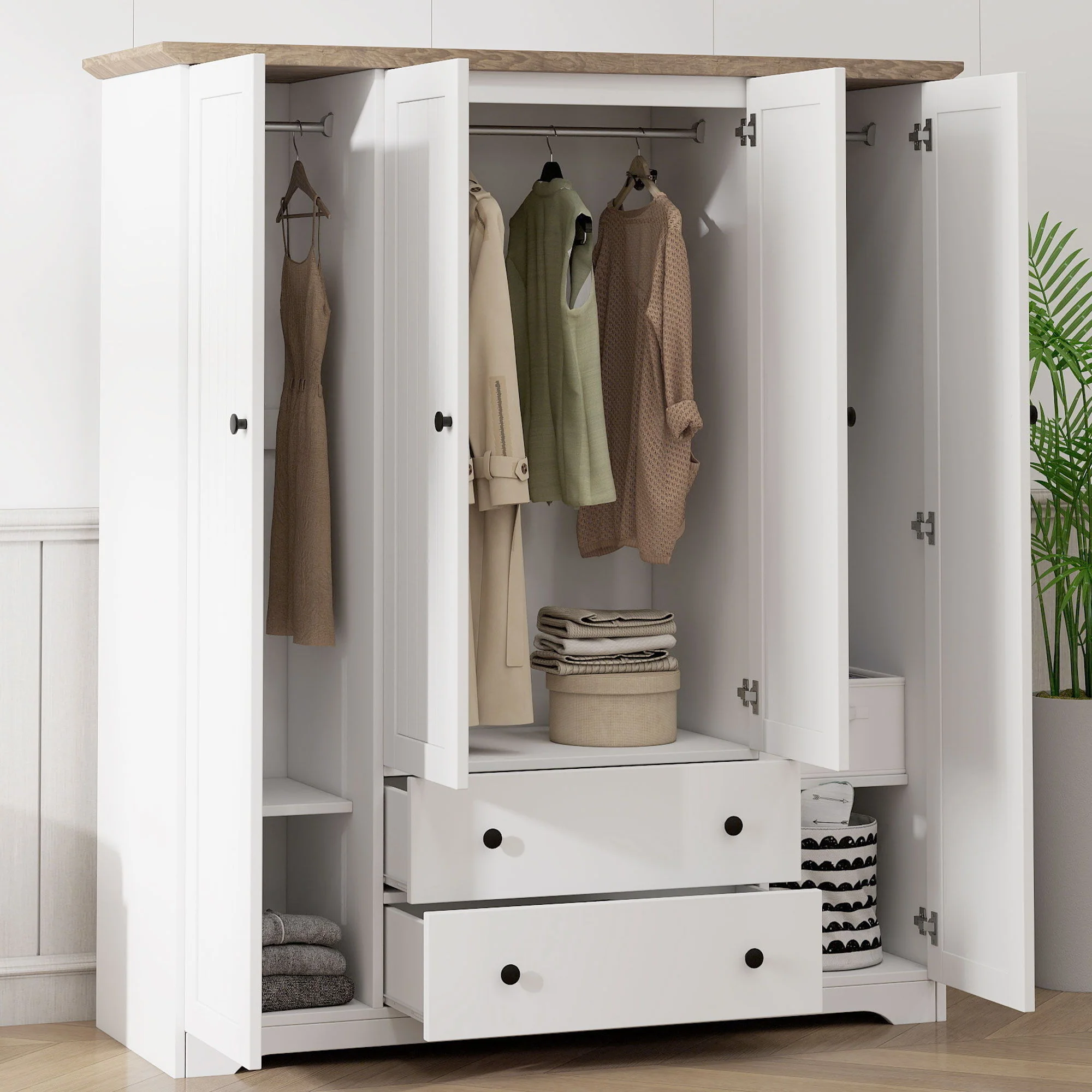 4 Door Wardrobe Armoire With 2 Drawers - Image 13