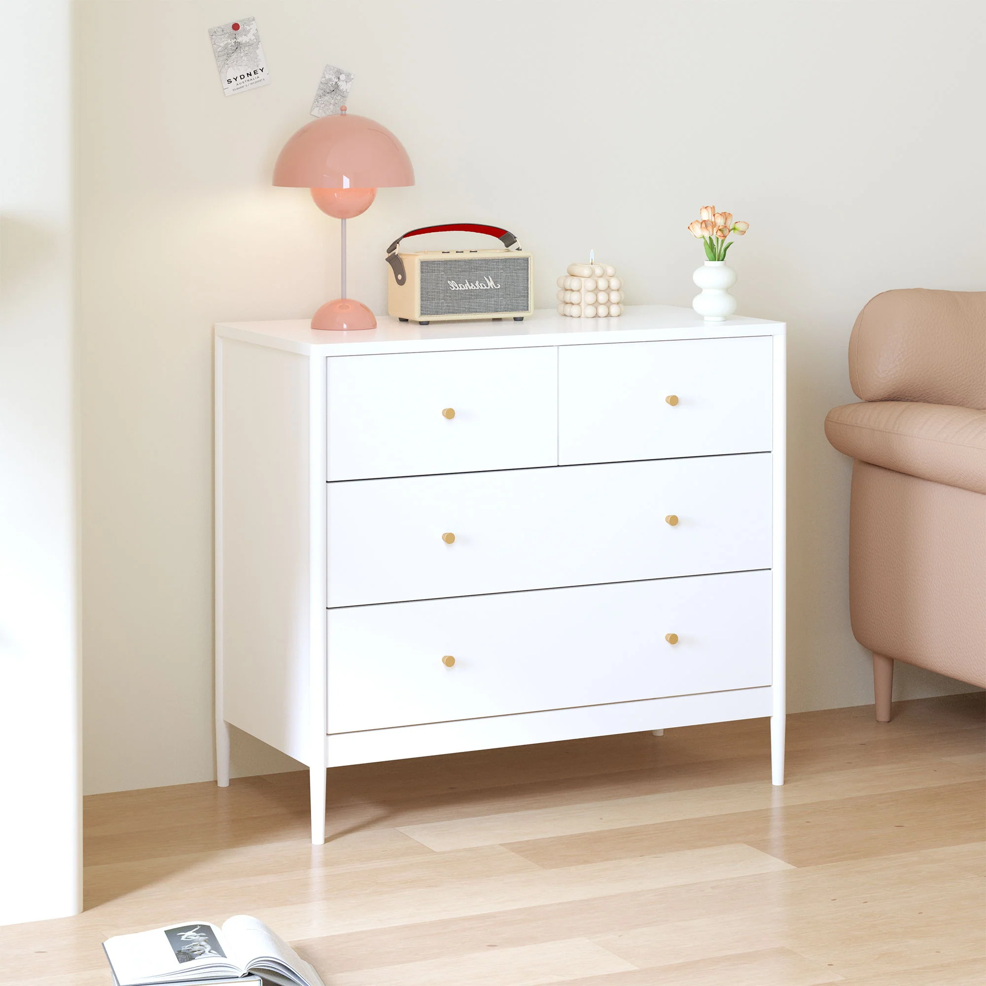 4 Drawer Kids Dresser With Antique Brass Pulls - White - Image 3