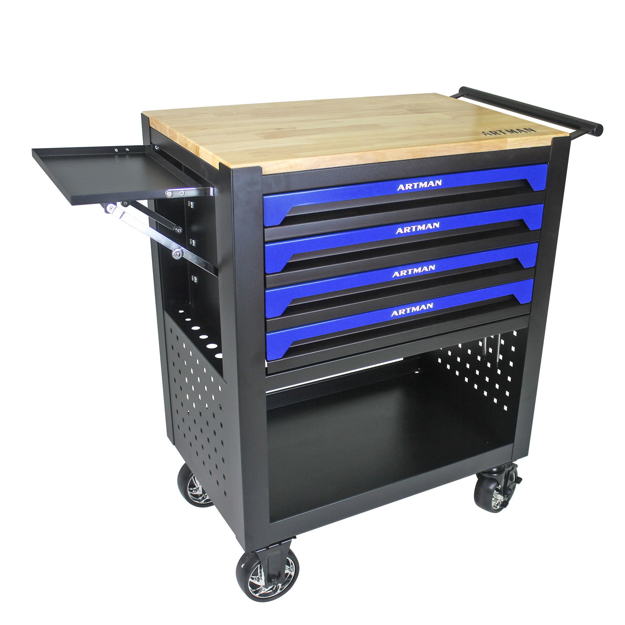 4 Drawers Multifunctional Tool Cart With Wheels And Wooden Top - Image 30