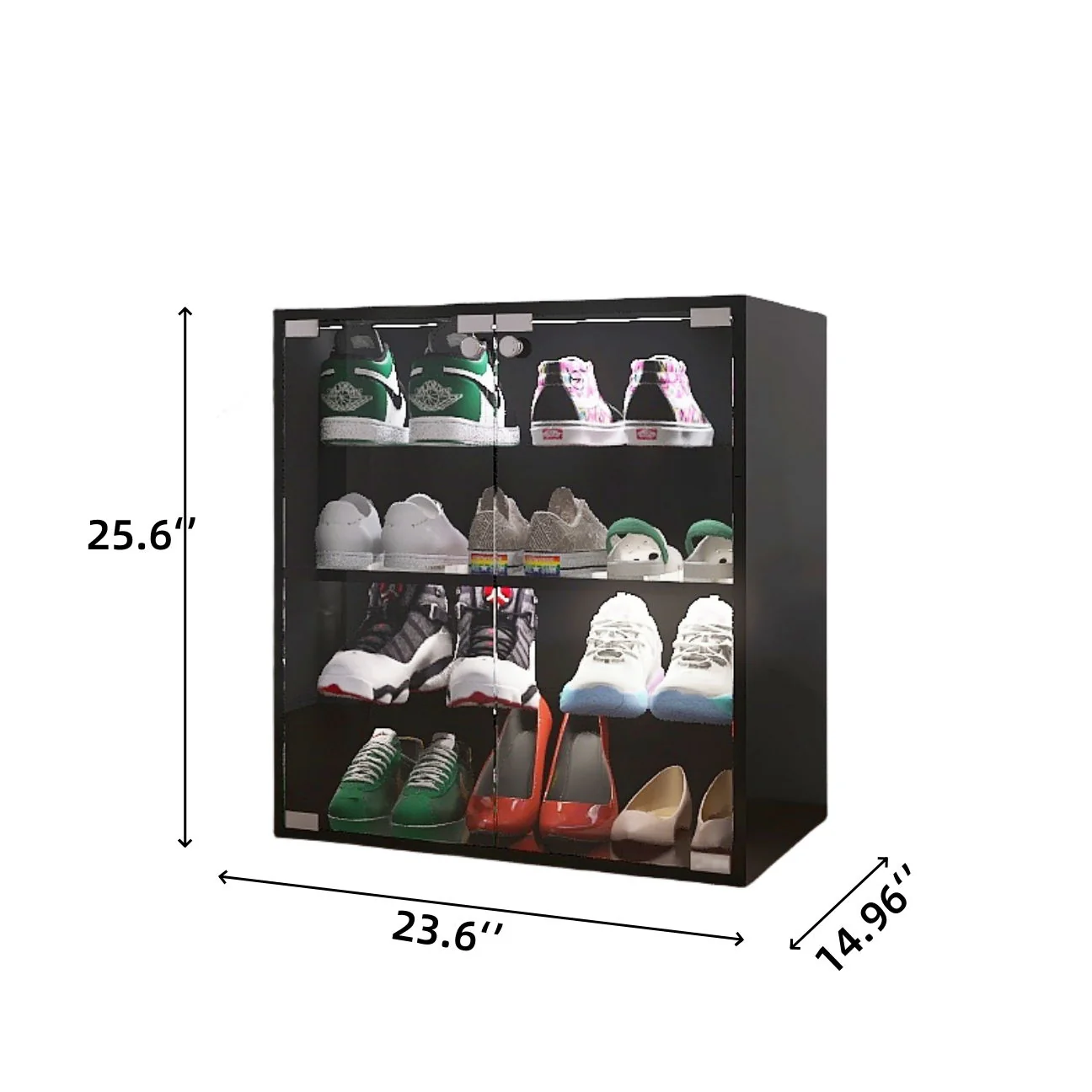 4 Layers Shoe Cabinet With Glass Door And Glass Layer Shoes Display Cabinet With LED Light Bluetooth Control - Black - Image 8