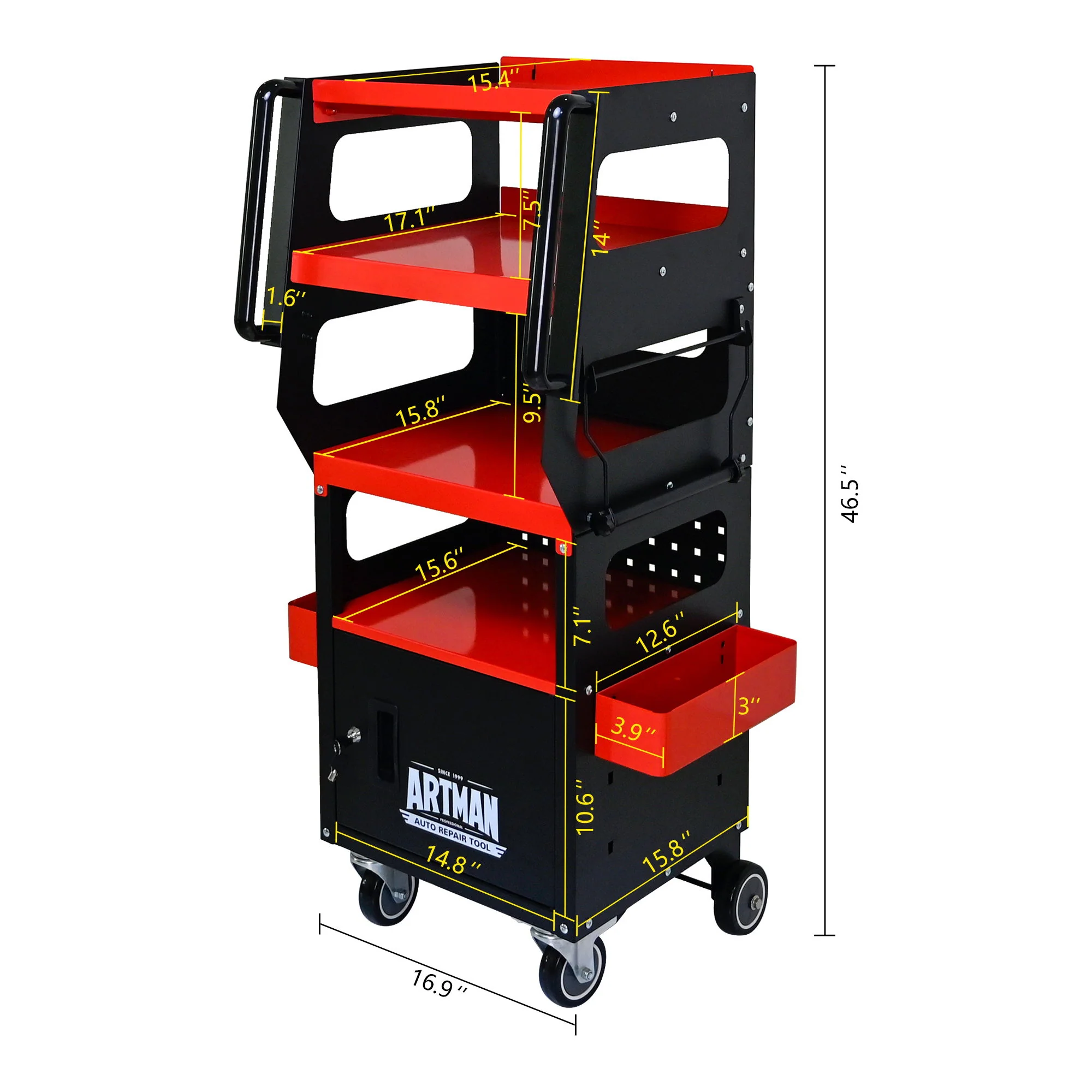 4 Level Multi Purpose Trolley For Diagnostics - Black / Red - Image 2