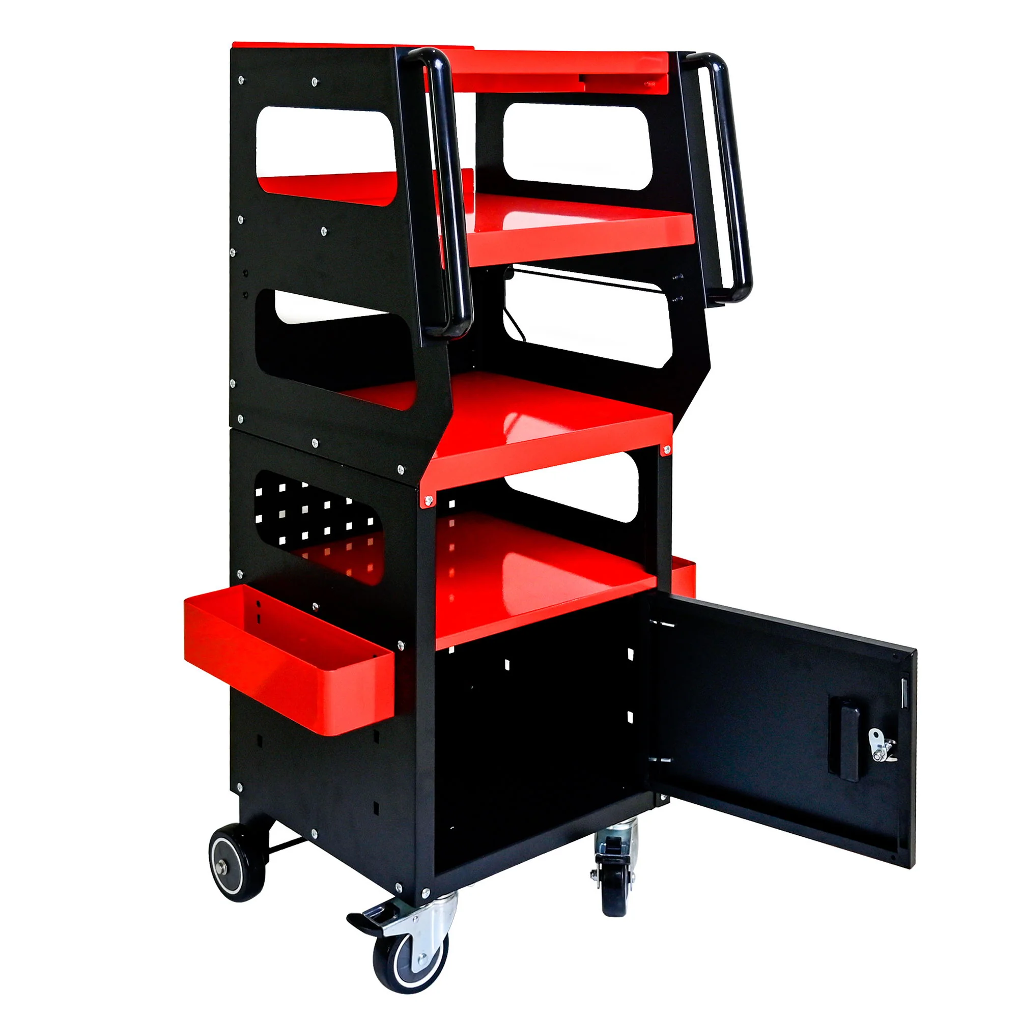 4 Level Multi Purpose Trolley For Diagnostics - Black / Red - Image 7