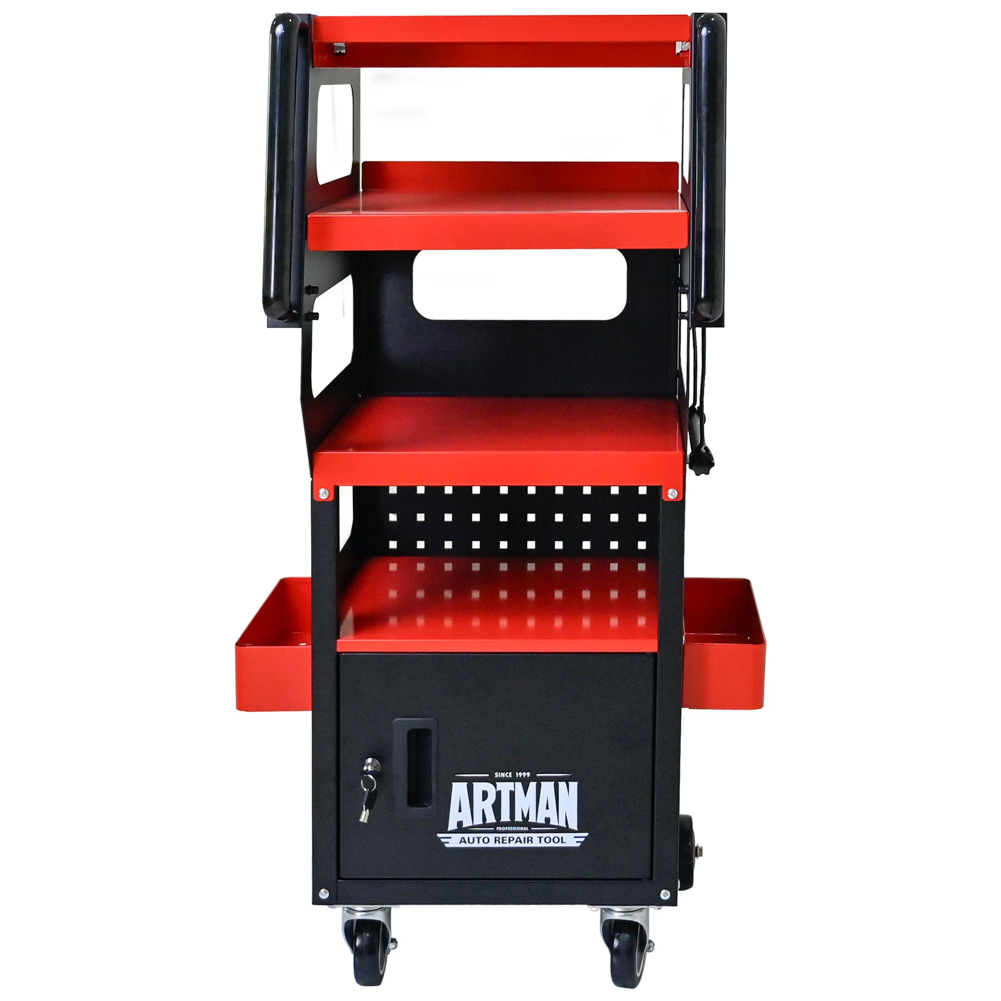 4 Level Multi Purpose Trolley For Diagnostics - Black / Red - Image 9