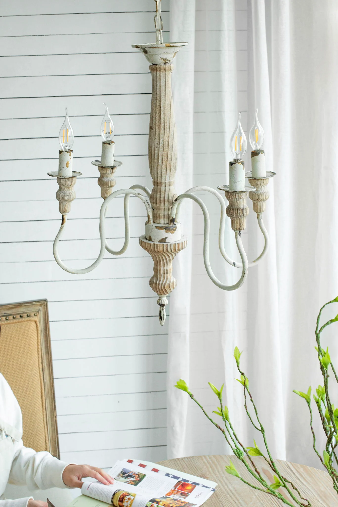 4 Light Chandelier, Hanging Light Fixture With Adjustable Chain For Kitchen, Bulb Not Included - Cream White - Image 4