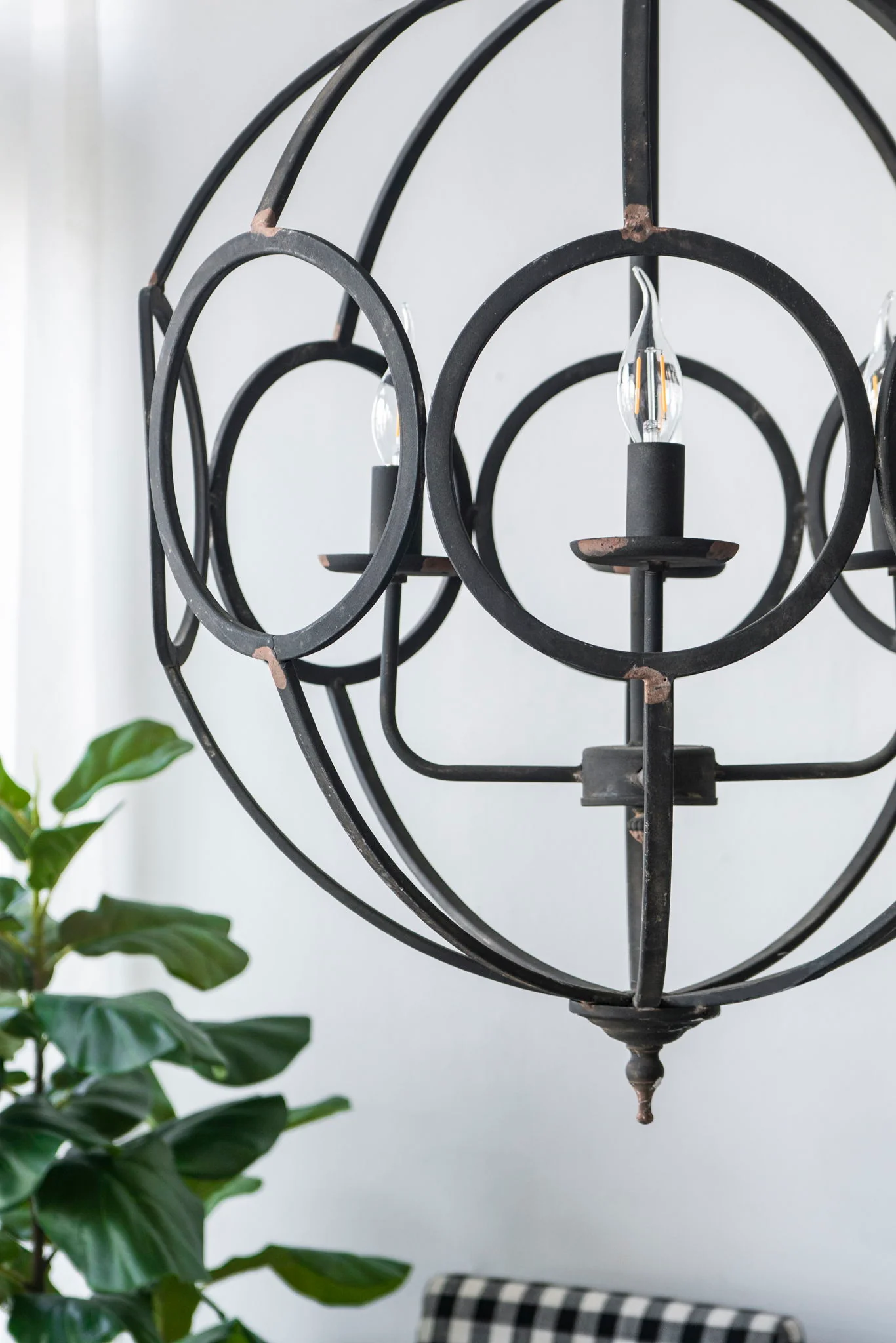 4 Light Metal Chandelier, Hanging Light Fixture With Adjustable Chain For Kitchen, Bulb Not Included - Black - Image 9