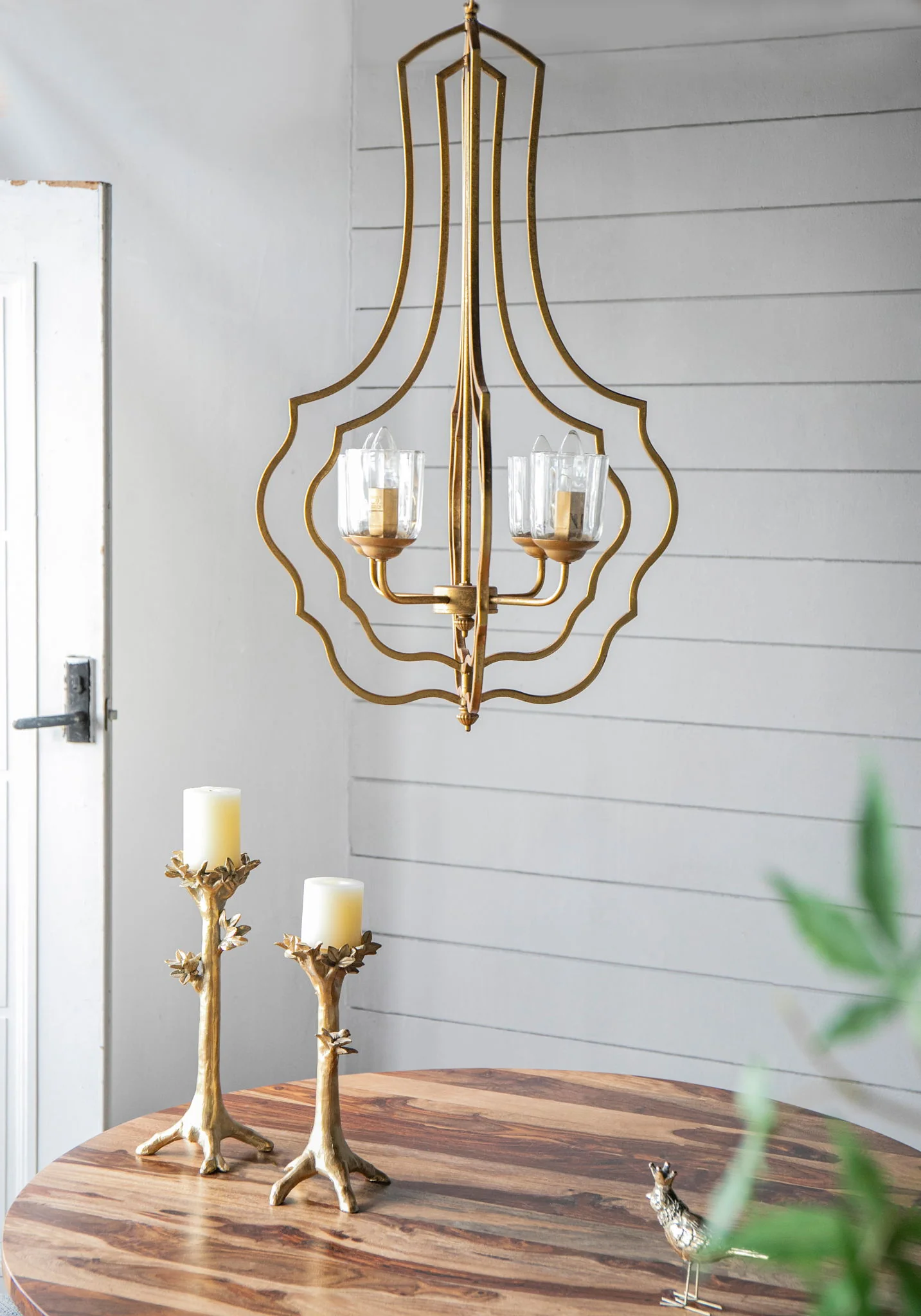 4 Light Metal Chandelier, Hanging Light Fixture With Adjustable Chain For Kitchen, Bulb Not Included - Gold - Image 6