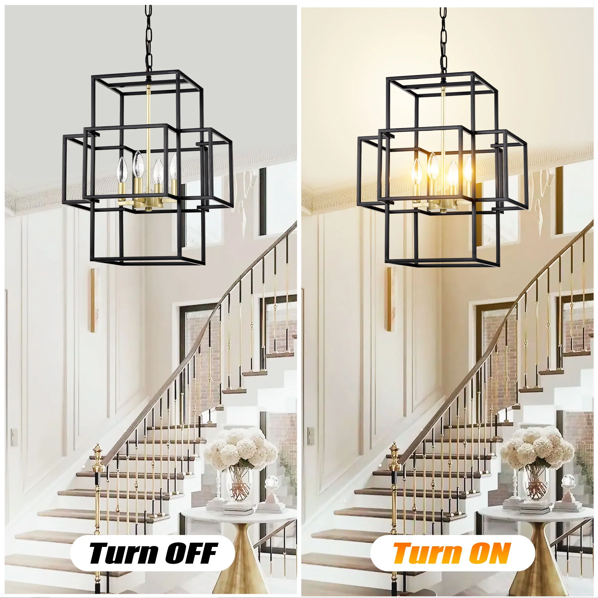 4 Light Metal Lantern Tiered Pendant Hanging Light Fixtures, Industrial Farmhouse Adjustable Height Chandeliers For Dining Room Hallway Foyer Entryway (E12 Bulbs Not Included) - Image 3