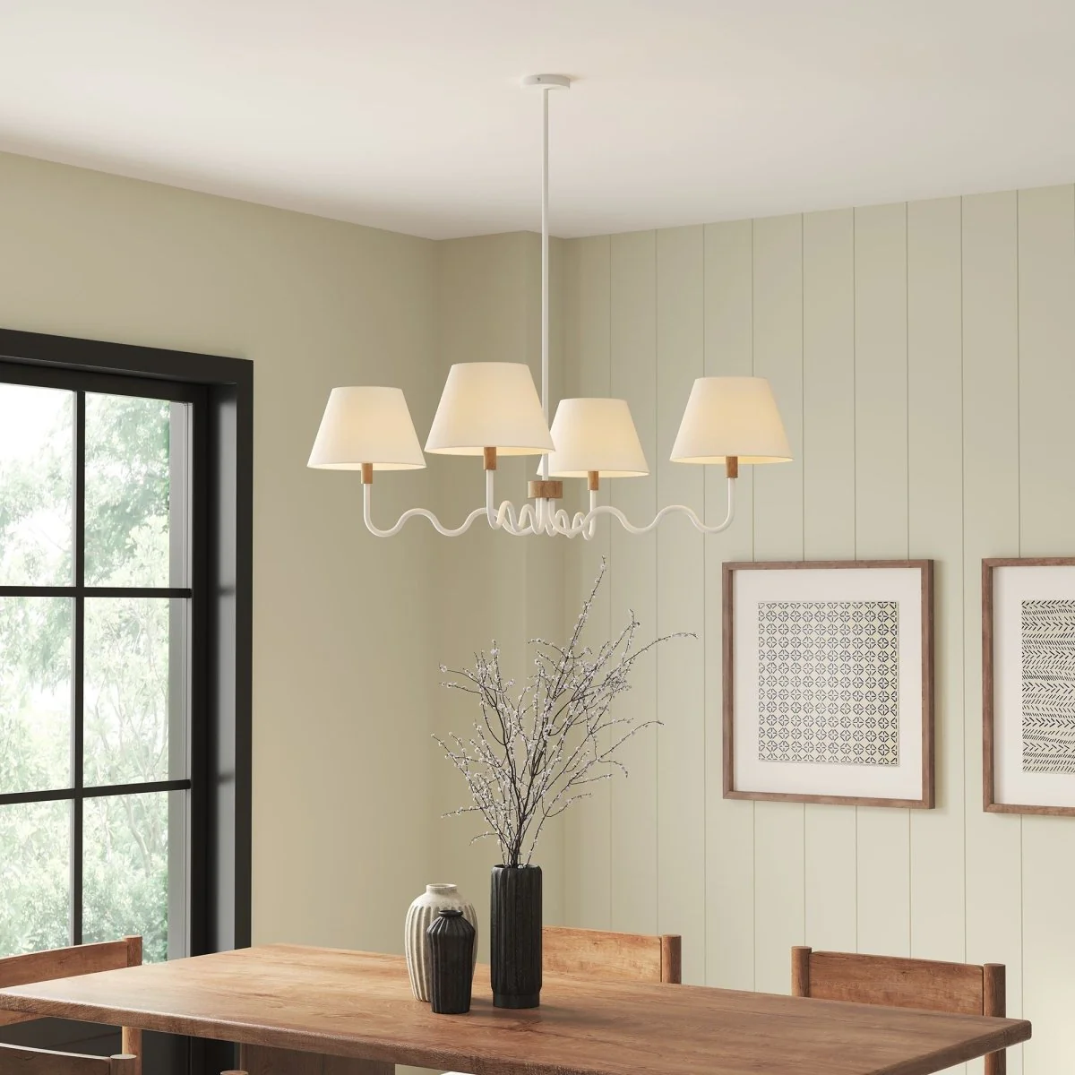 4-Light Sunlit Squiggle Pendant with Wood Accent – Modern Hanging Ceiling Light Fixture - Image 15