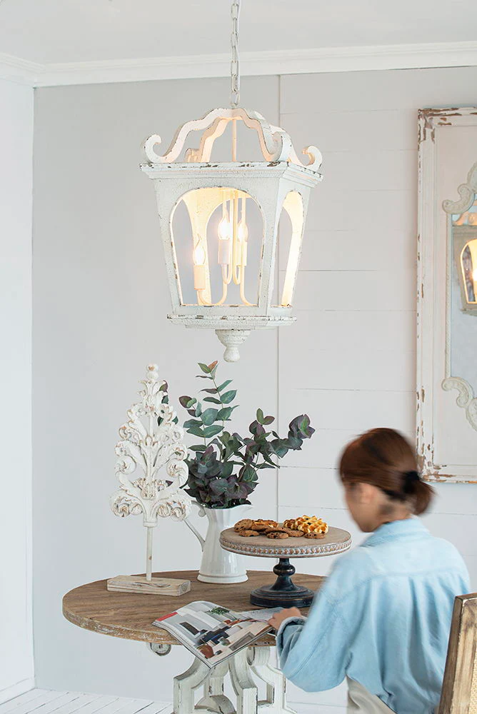 4 Light Wood Chandelier, Hanging Light Fixture With Adjustable Chain For Kitchen, Bulb Not Included - Cream White - Image 6