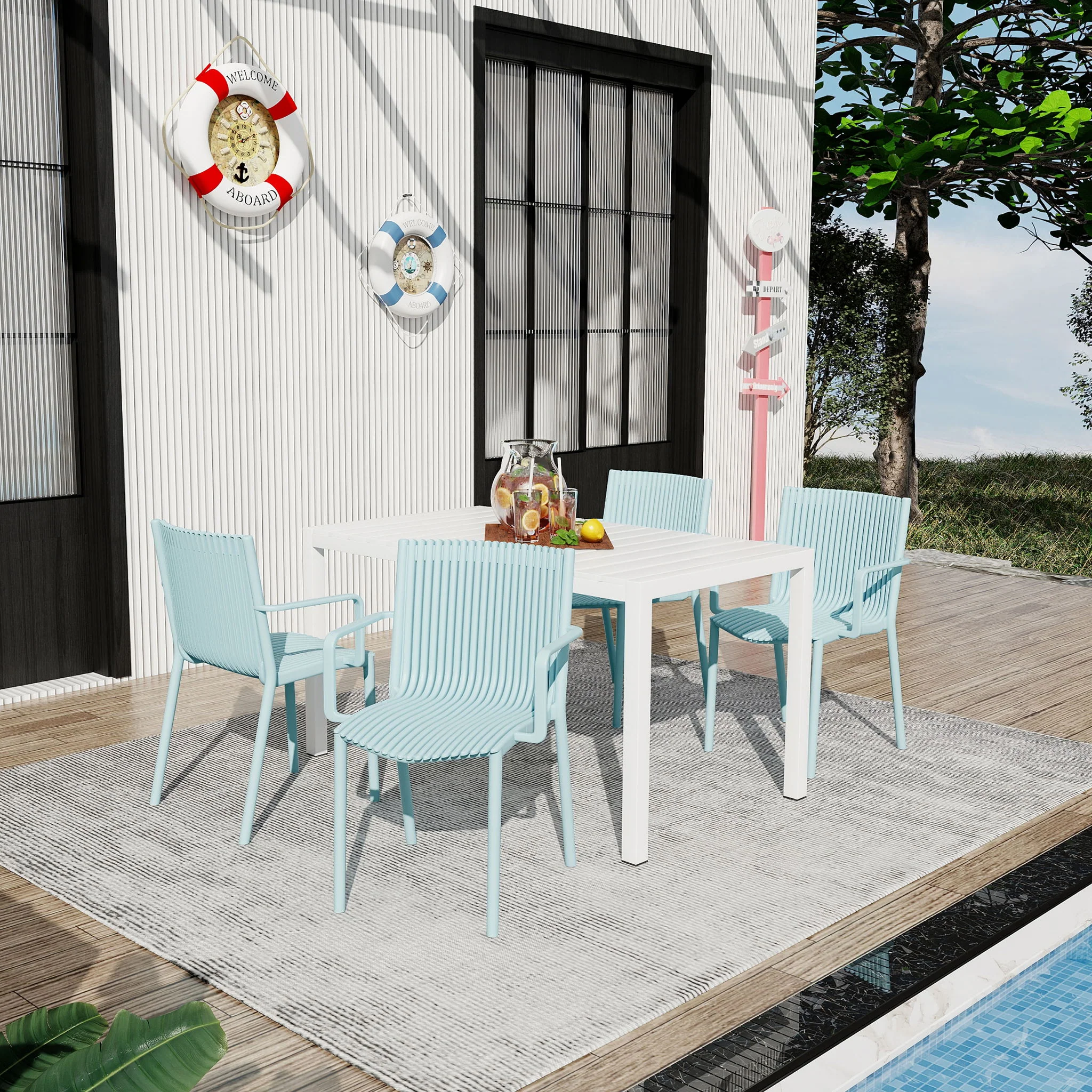 4 Modern Stackable Armchair Matched With Long Table - Image 16