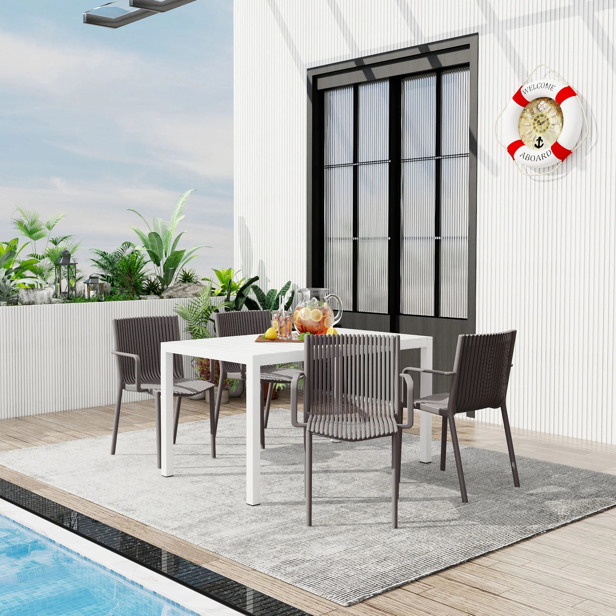 4 Modern Stackable Armchair Matched With Long Table - Image 8