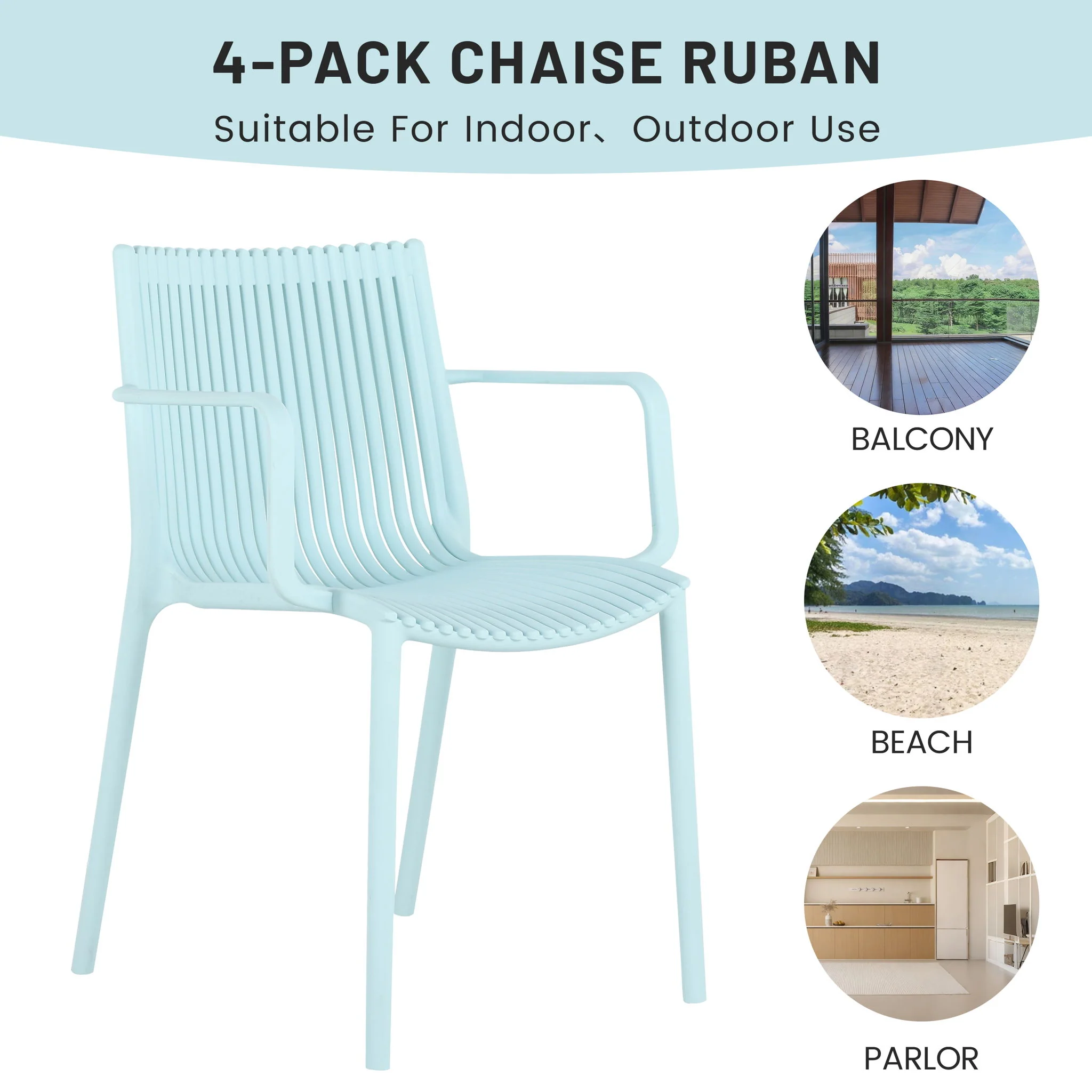4 Modern Stackable Plastic Armchair Matched With Folding Square Table - Image 5