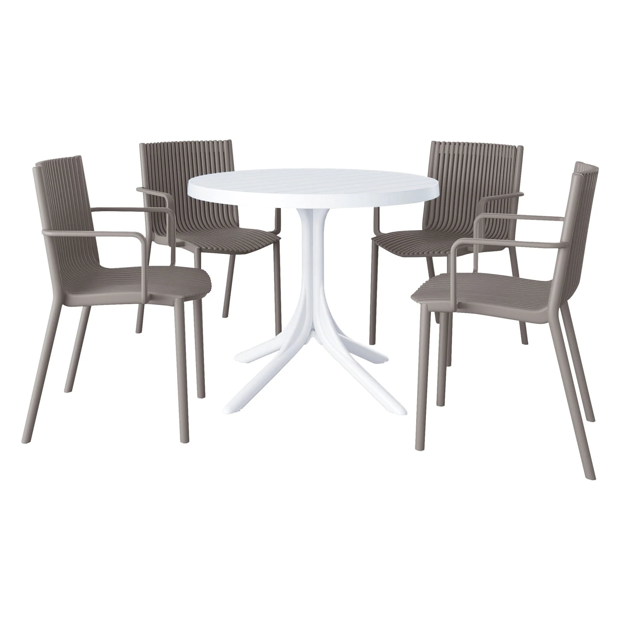4 Modern Stackable Plastic Armchair Matched With Round Table - Image 7