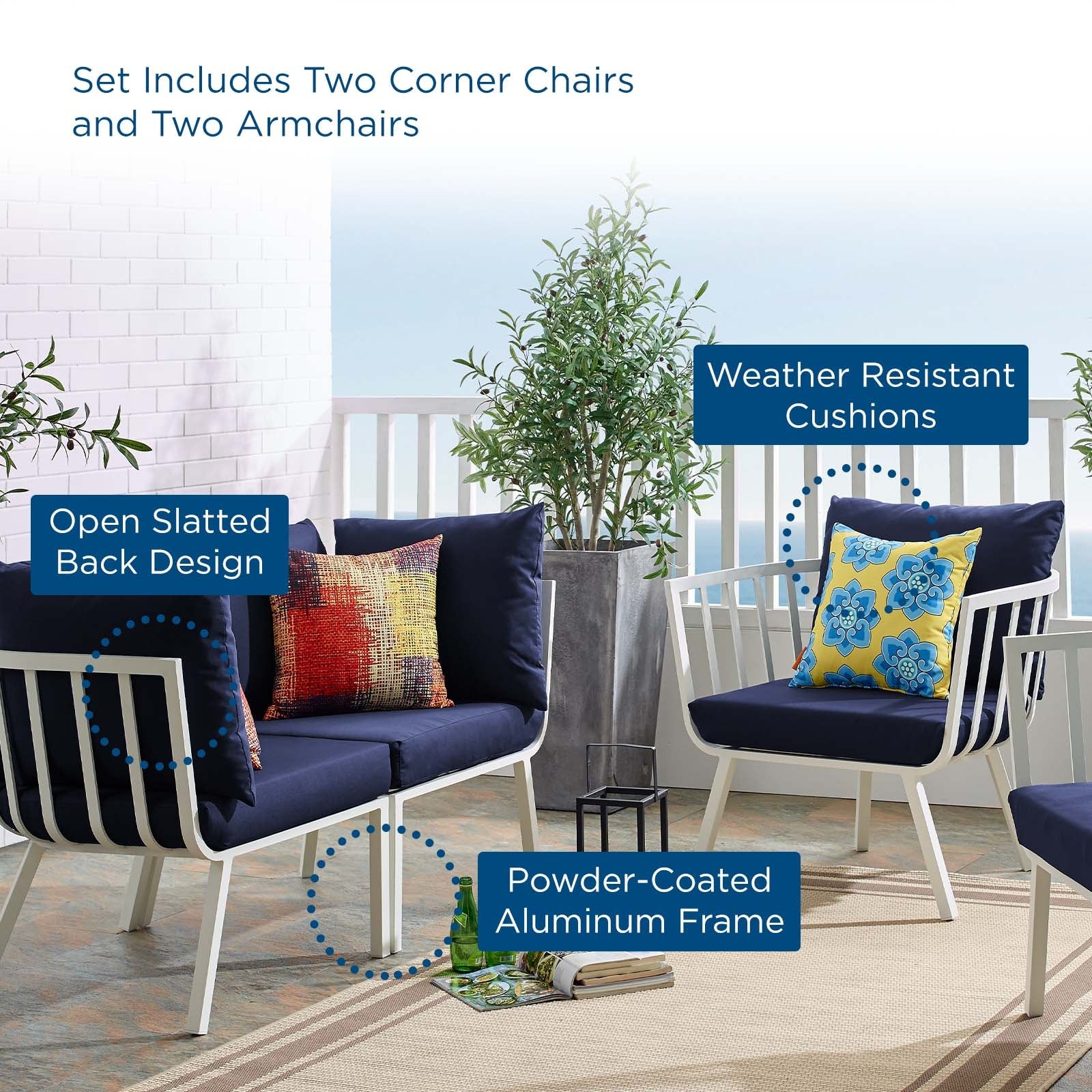 4-Piece Aluminum Outdoor Patio Furniture Set - Modern Weather-Resistant Seating and Dining - Image 2