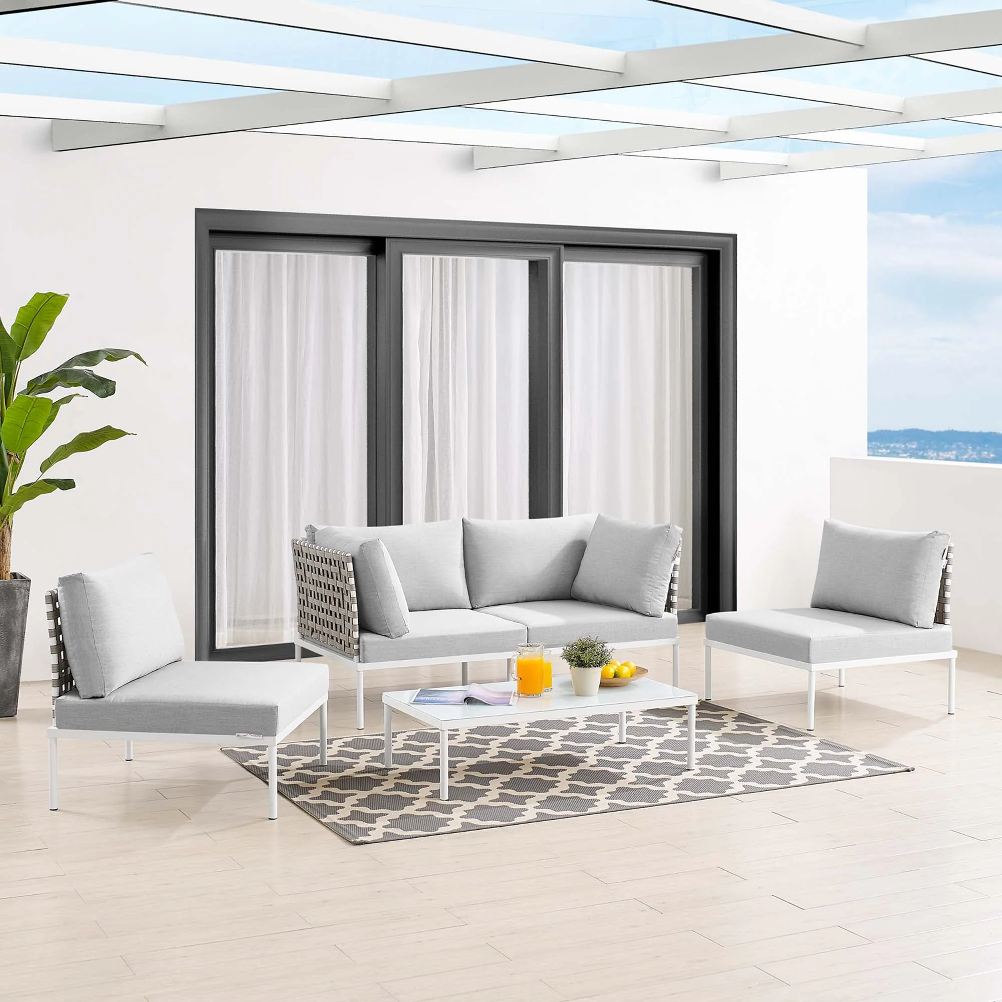 4-Piece Aluminum Outdoor Seating Set with Sunbrella Fabric and Basket Weave Accents - Image 26