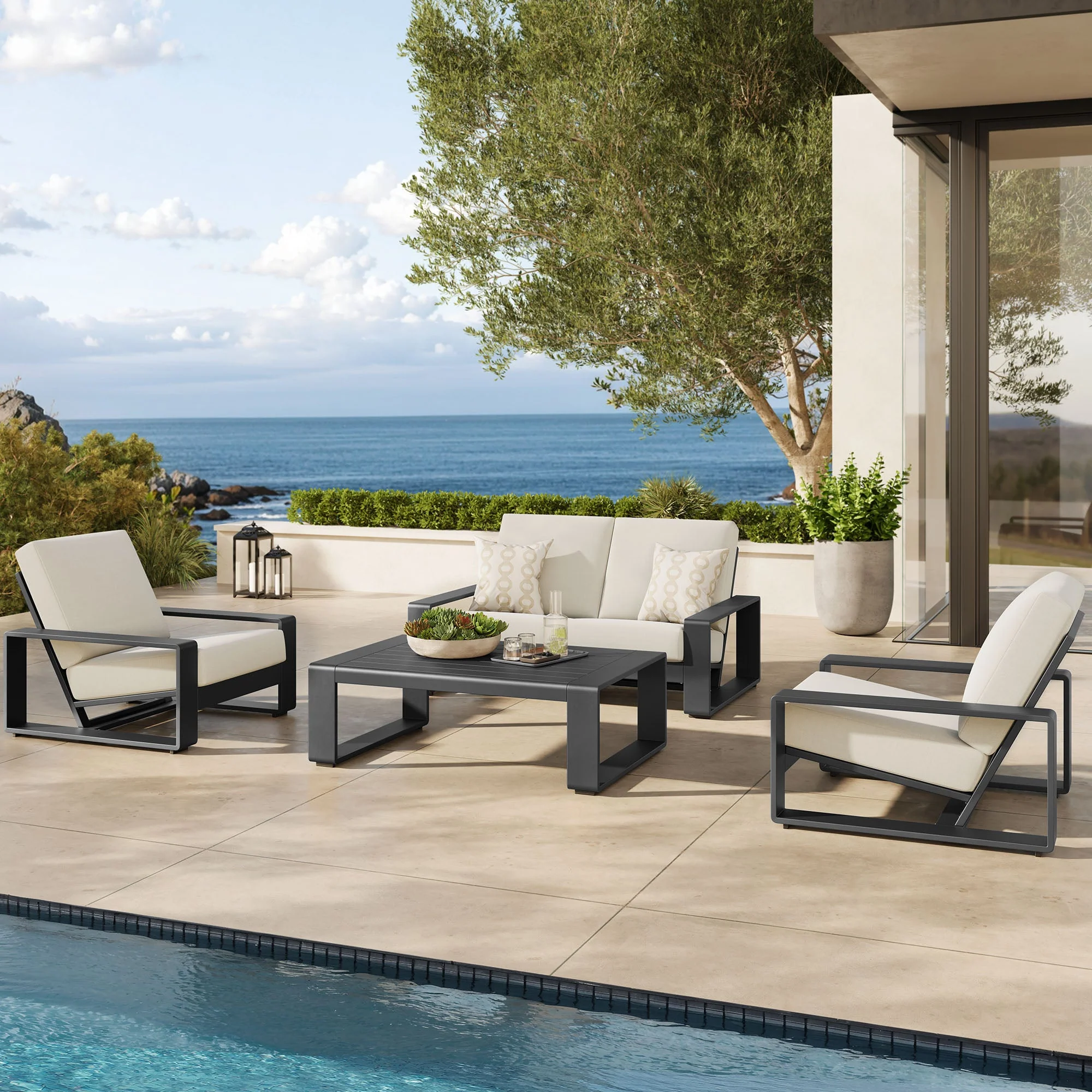 4-Piece Aluminum Patio Conversation Set for Outdoor Use - Compact Cozy Seating - Image 26