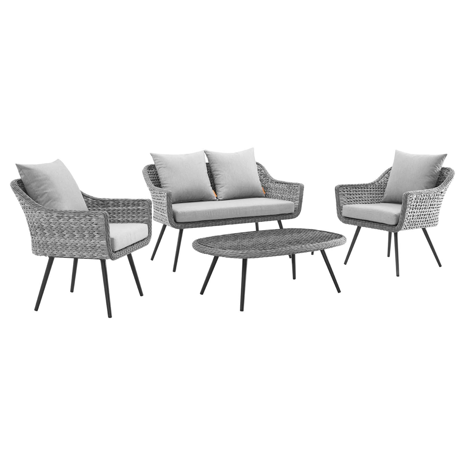 4-Piece Gray Wicker Patio Furniture Set with Gray Cushions