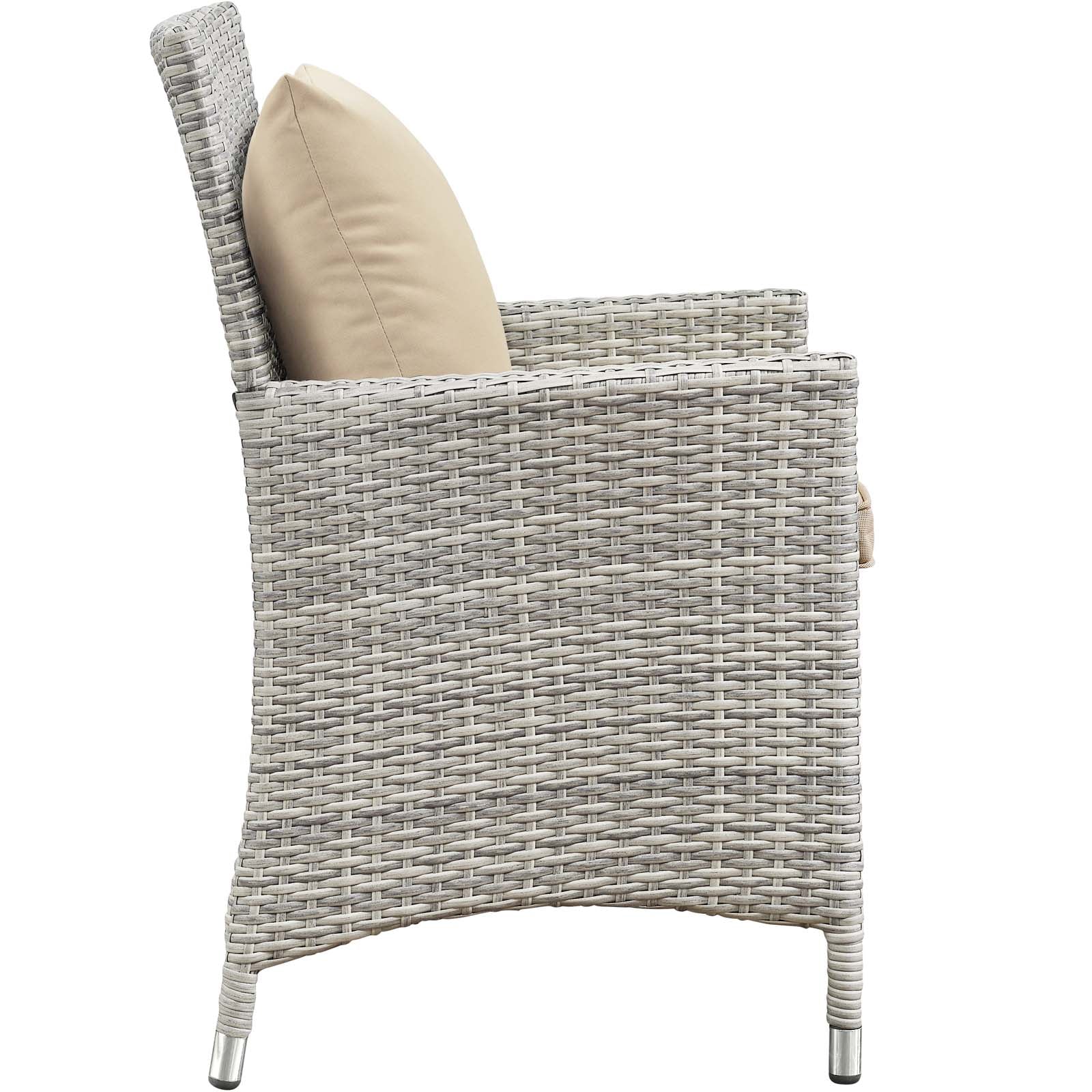 4-Piece Light Gray Beige Wicker Rattan Outdoor Patio Conversation Set with Pillows - Image 5