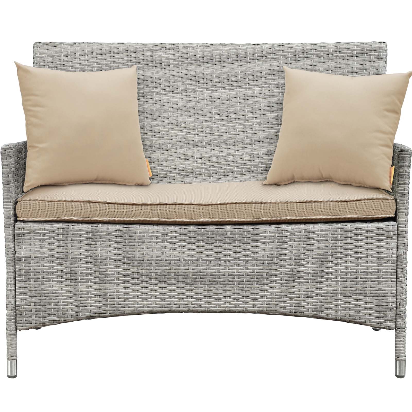 4-Piece Light Gray Beige Wicker Rattan Outdoor Patio Conversation Set with Pillows - Image 9