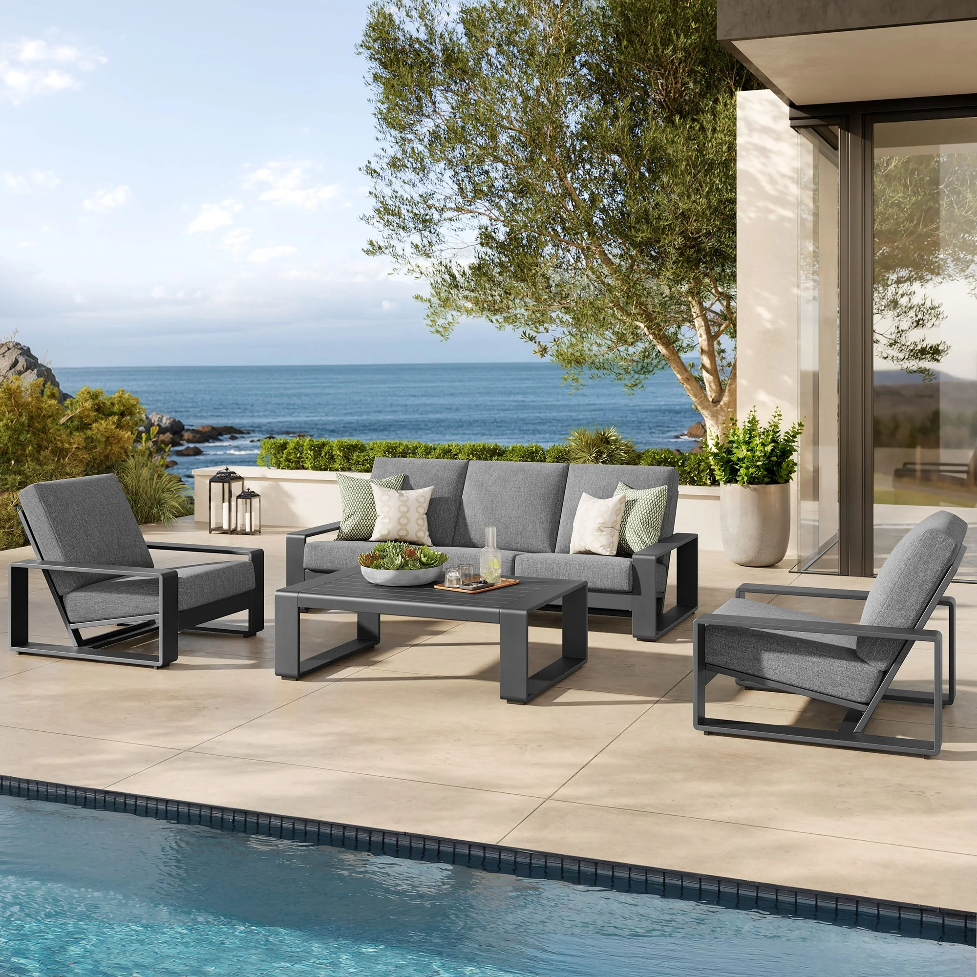 4-Piece Light Gray Outdoor Patio Aluminum Furniture Set - Image 4