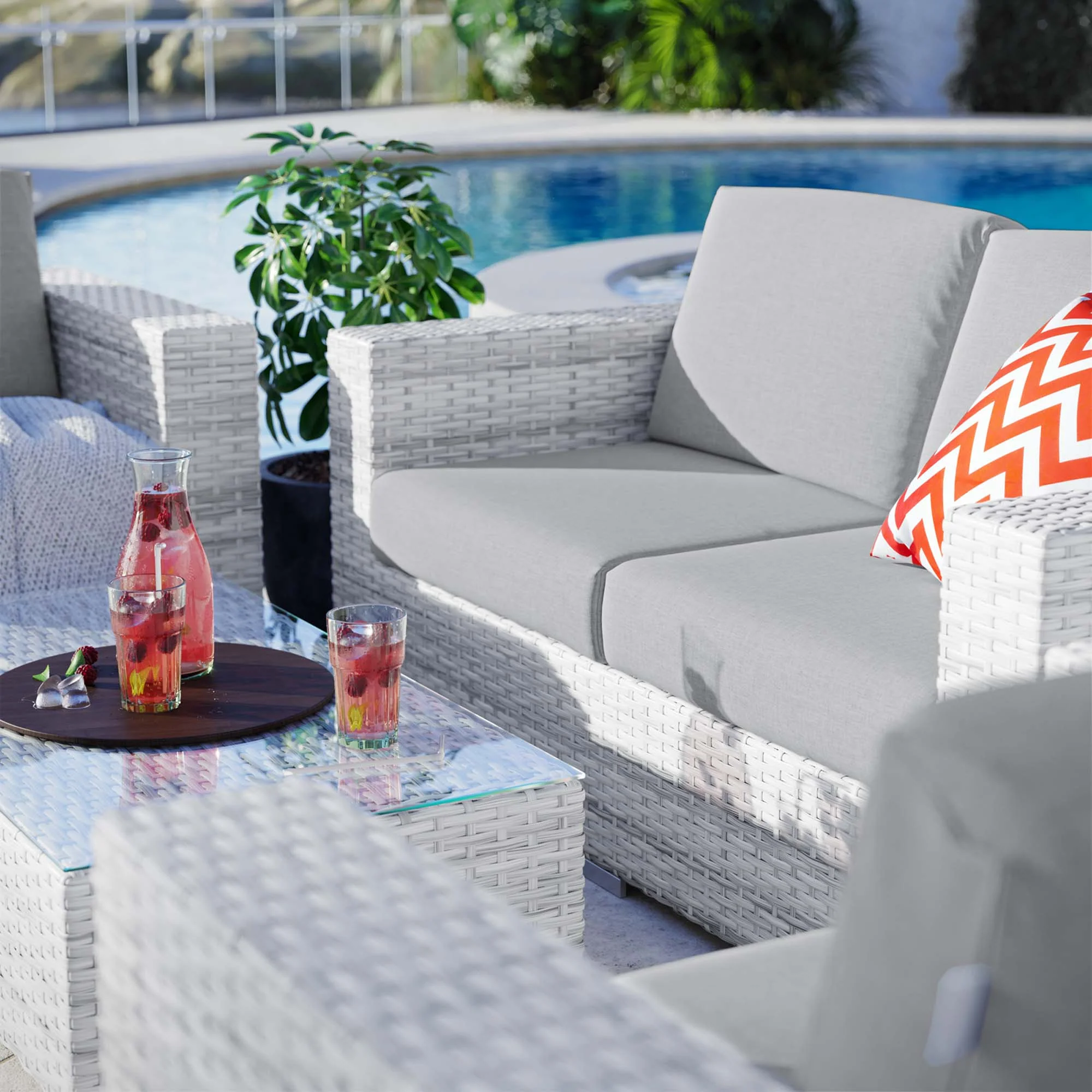 4-Piece Light Gray Wicker Outdoor Patio Furniture Set with Gray Cushions - Image 4