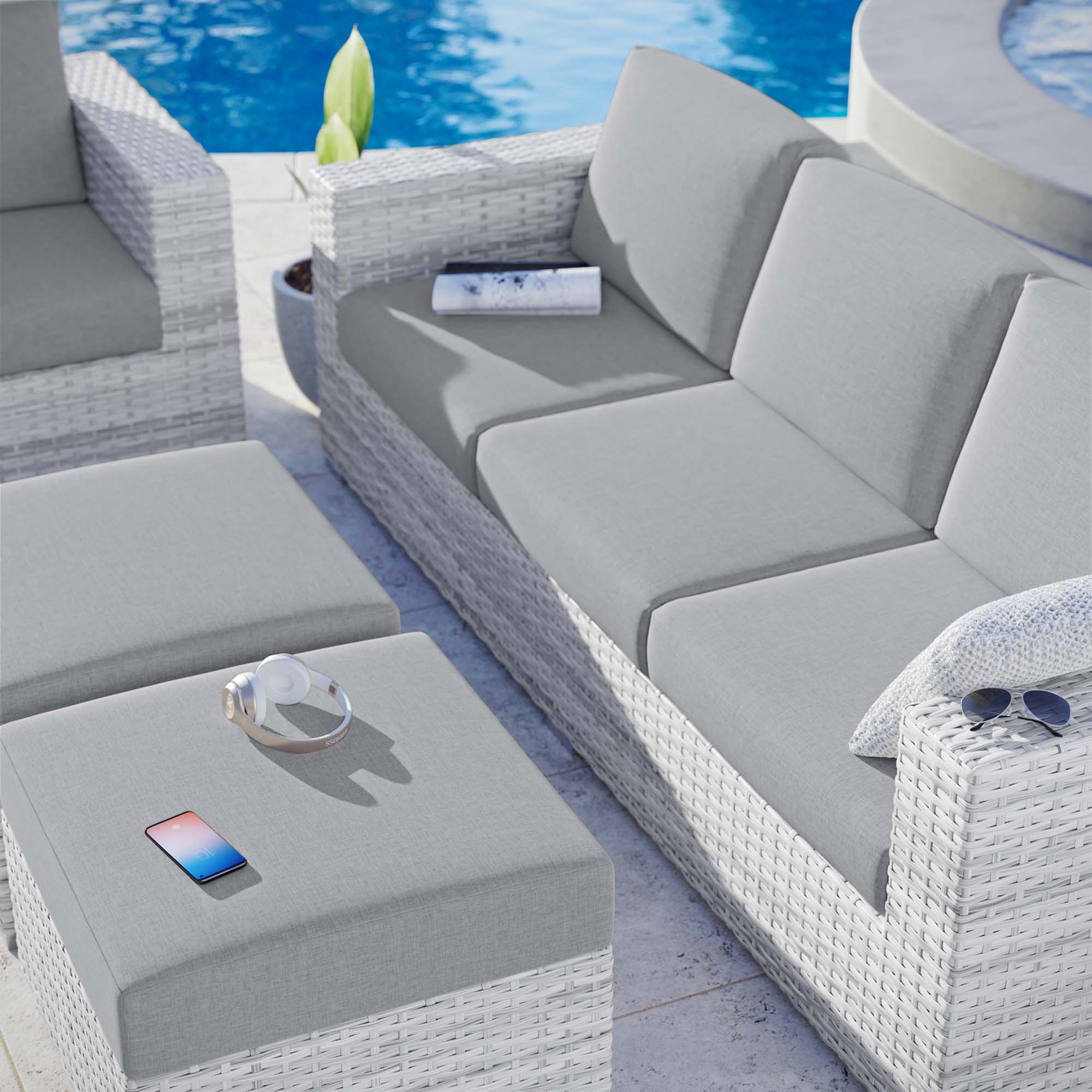 4-Piece Light Gray Wicker Outdoor Patio Sofa Set with Gray Cushions - Image 3