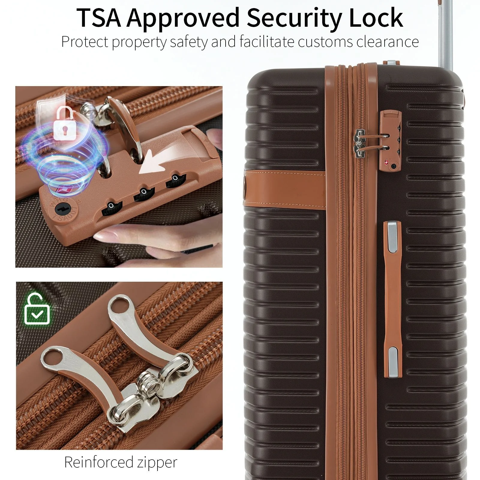 4 Piece Luggage Set Suitcase Set, Abs Hard Shell Lightweight Expandable Travel Luggage With 4 Packing Cubes, Tsa Lock, Spinner Wheels (16 / 20 / 24 / 28) - Coffee - Image 5