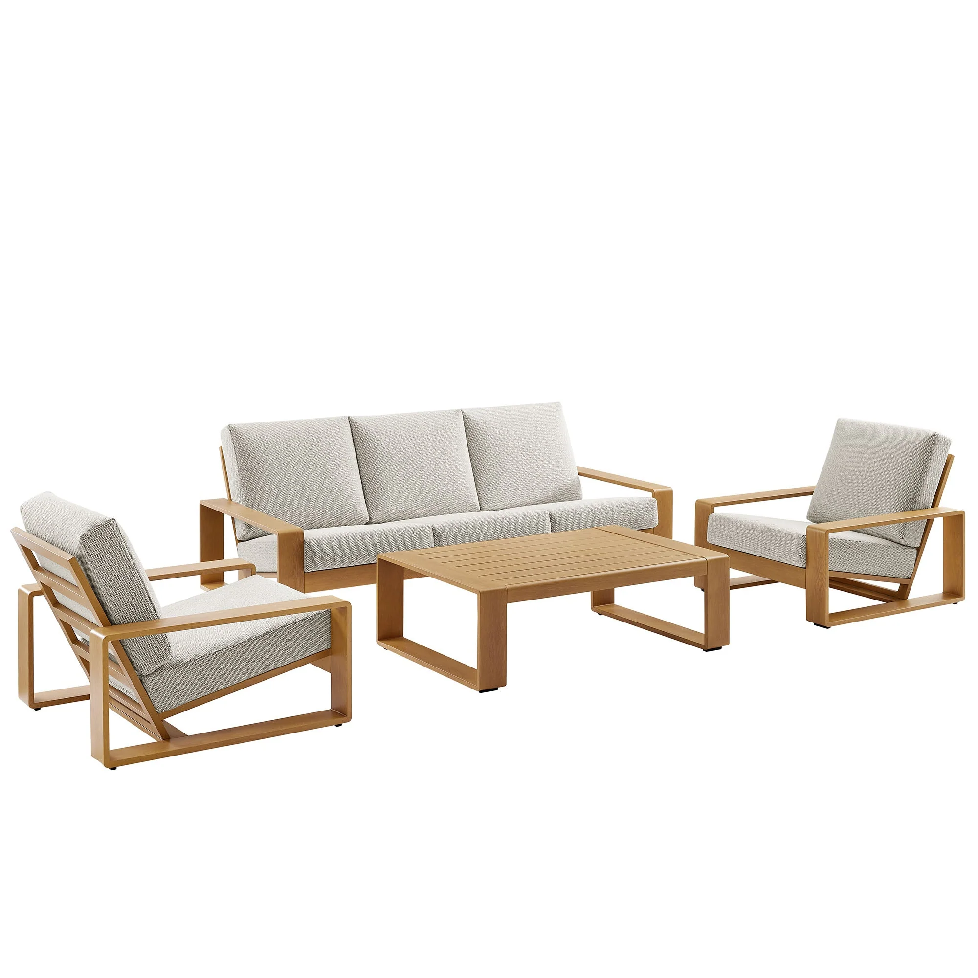 4-Piece Modern Aluminum Faux Wood Outdoor Patio Conversation Furniture Set - Image 15