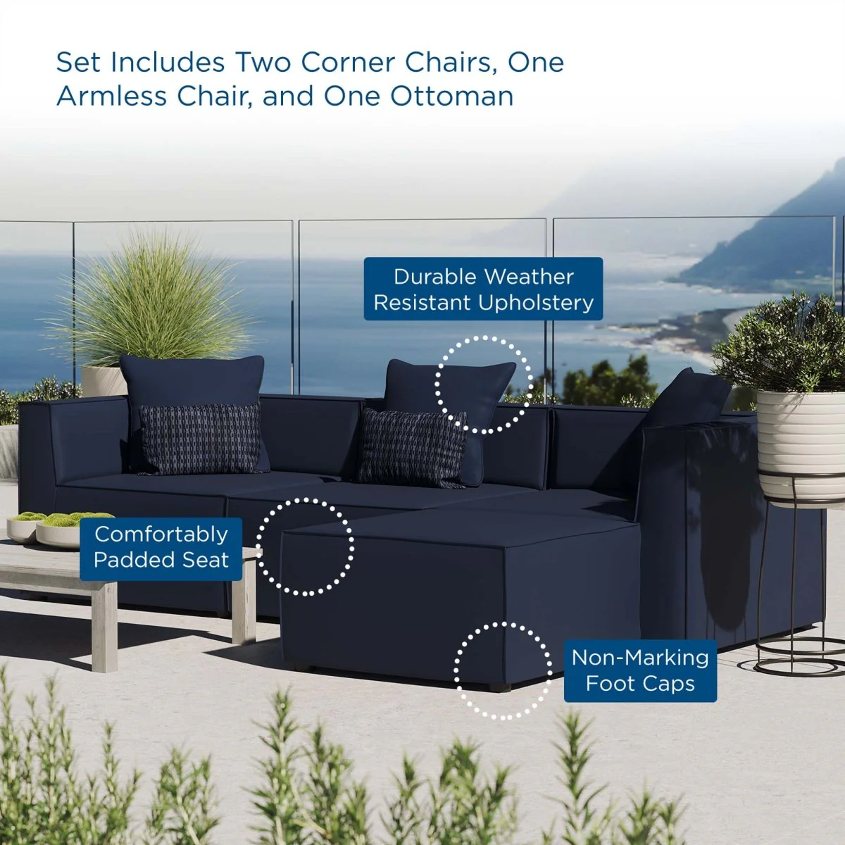 4-Piece Modern Upholstered Outdoor Sectional Sofa with Modular Seating and Weather-Resistant - Image 27