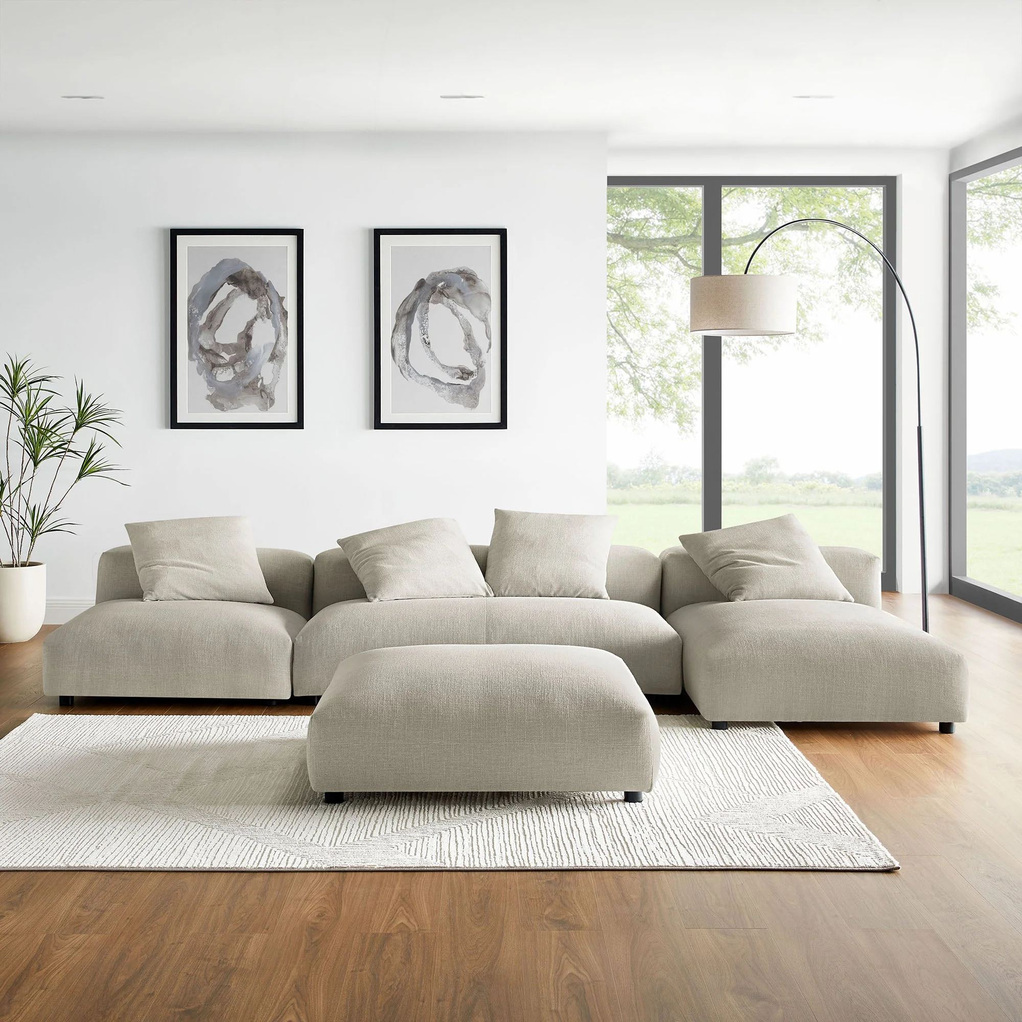 4-Piece Modular Upholstered Fabric Sectional Sofa With Ottoman - 148 Inch - Image 8