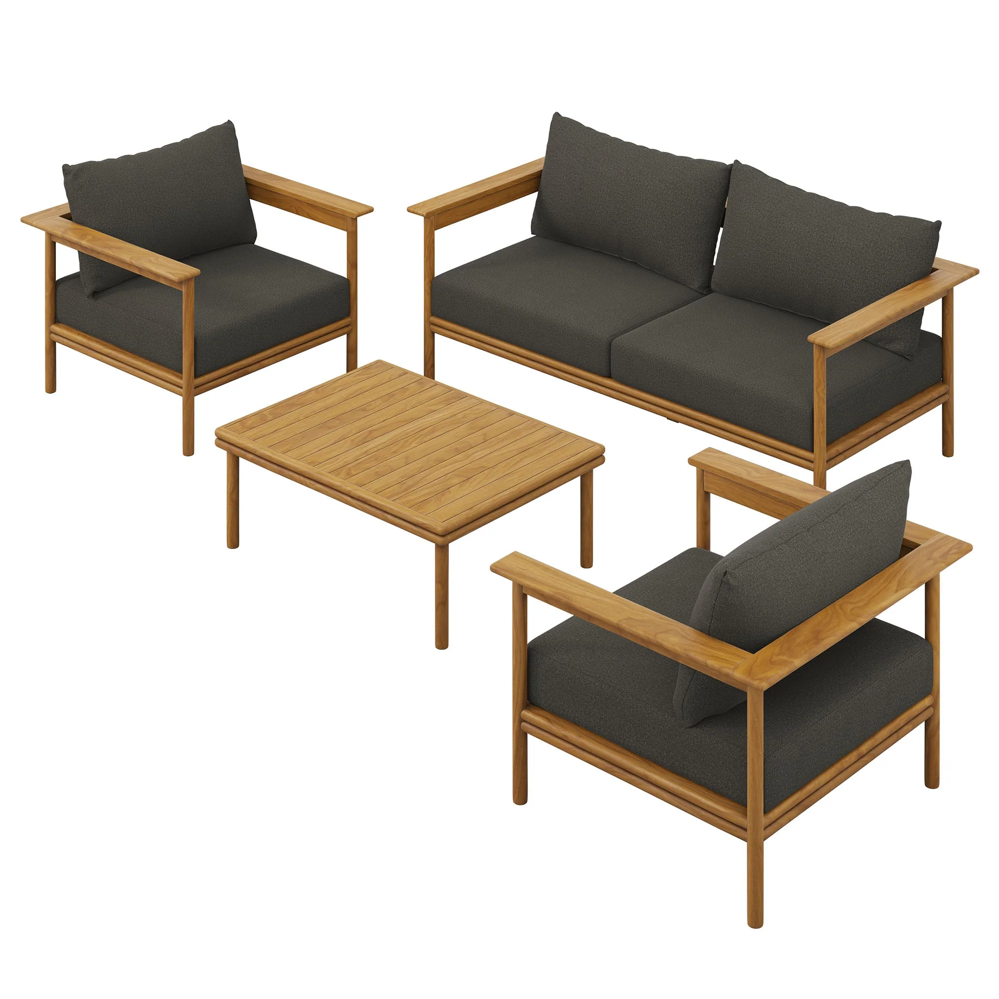 4-Piece Outdoor Teak Wood Furniture Set for Patio, Deck and Garden Seating